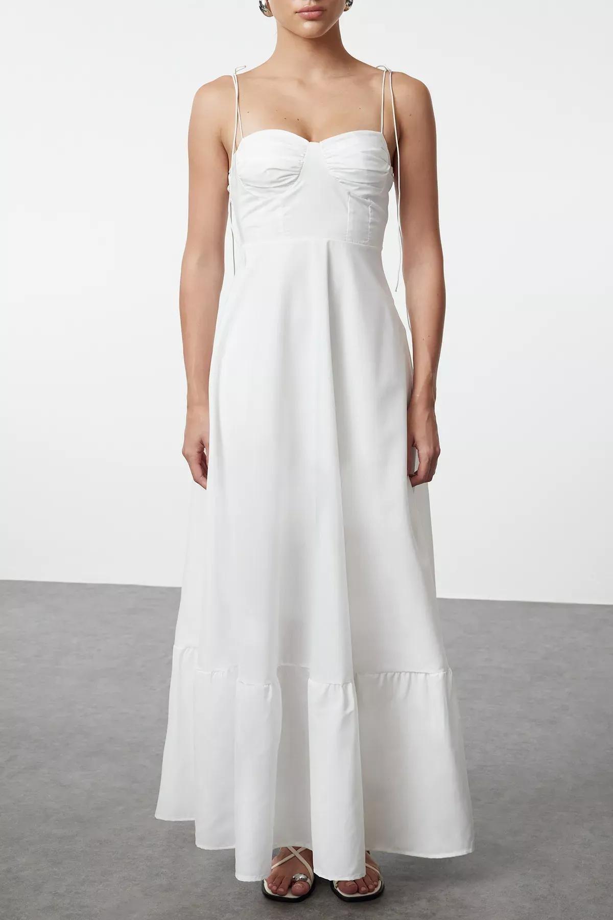White Drape Detail Maxi Dress, White, large image number 3