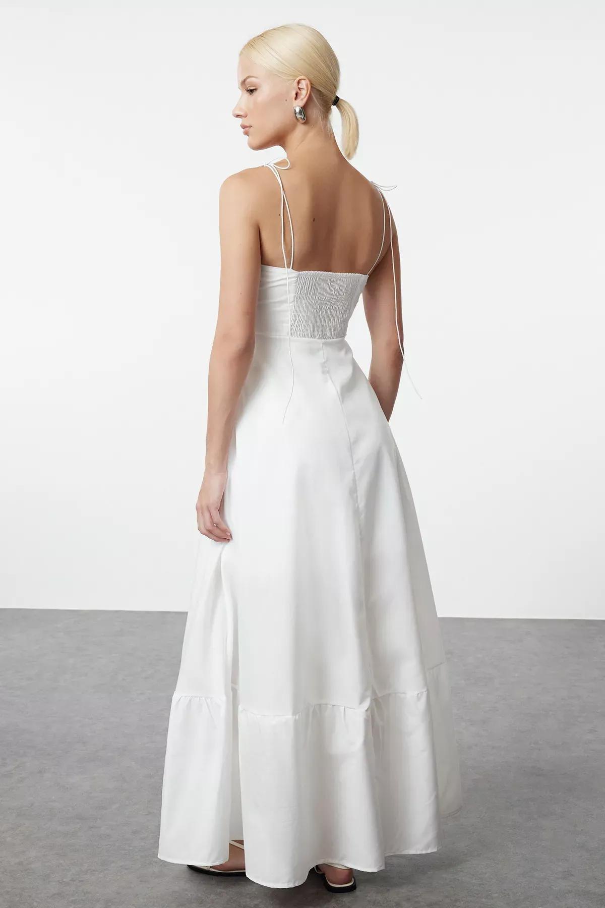 White Drape Detail Maxi Dress, White, large image number 4
