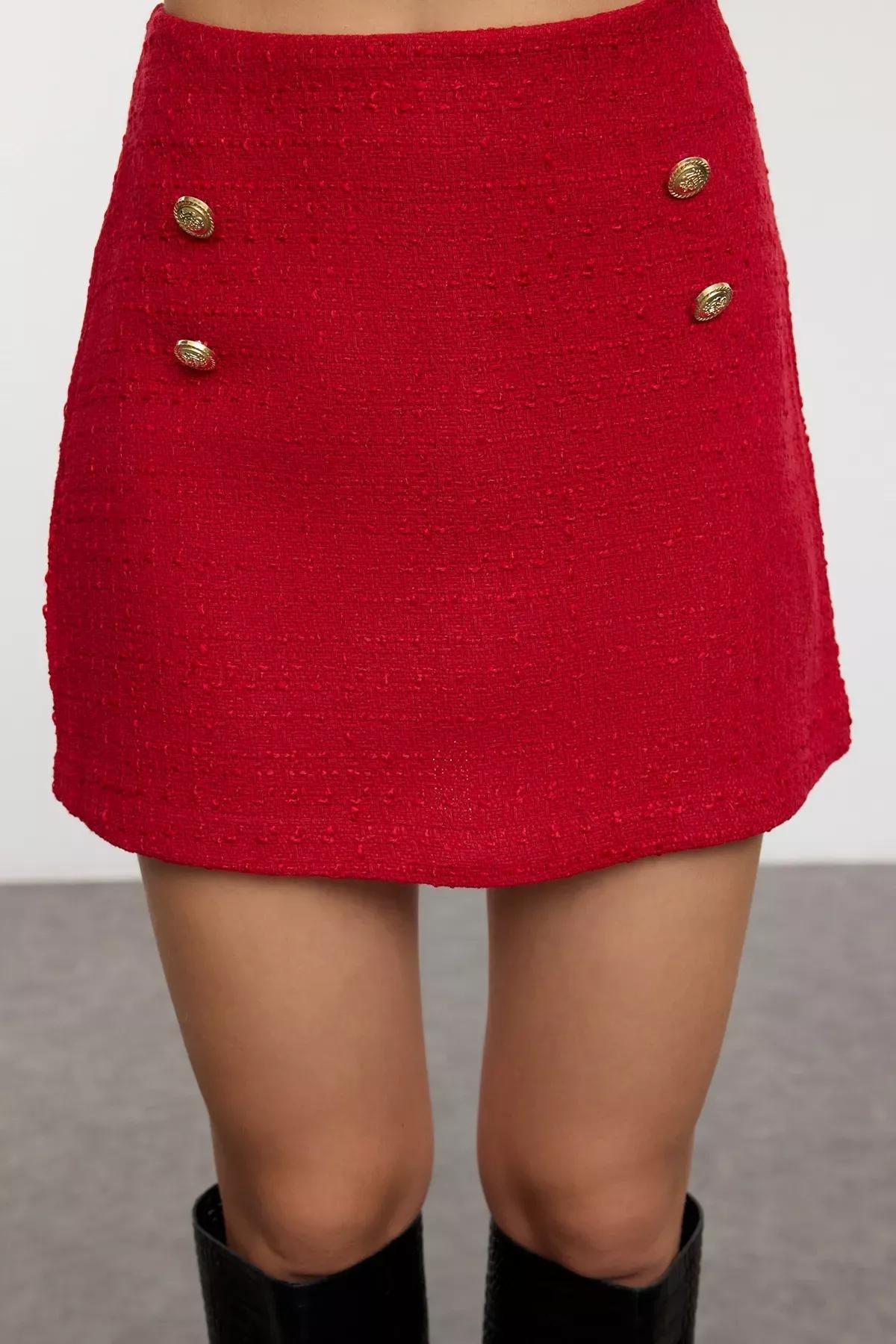 Red Detailed Tweed Woven Co-Ord Set, , large image number 3