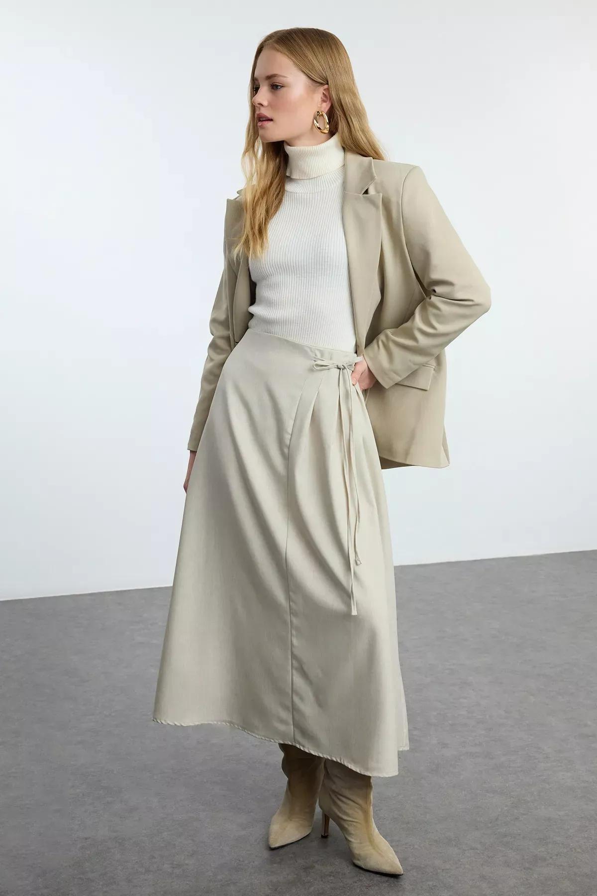 Grey Pleat Skirt, STONE, large image number 0