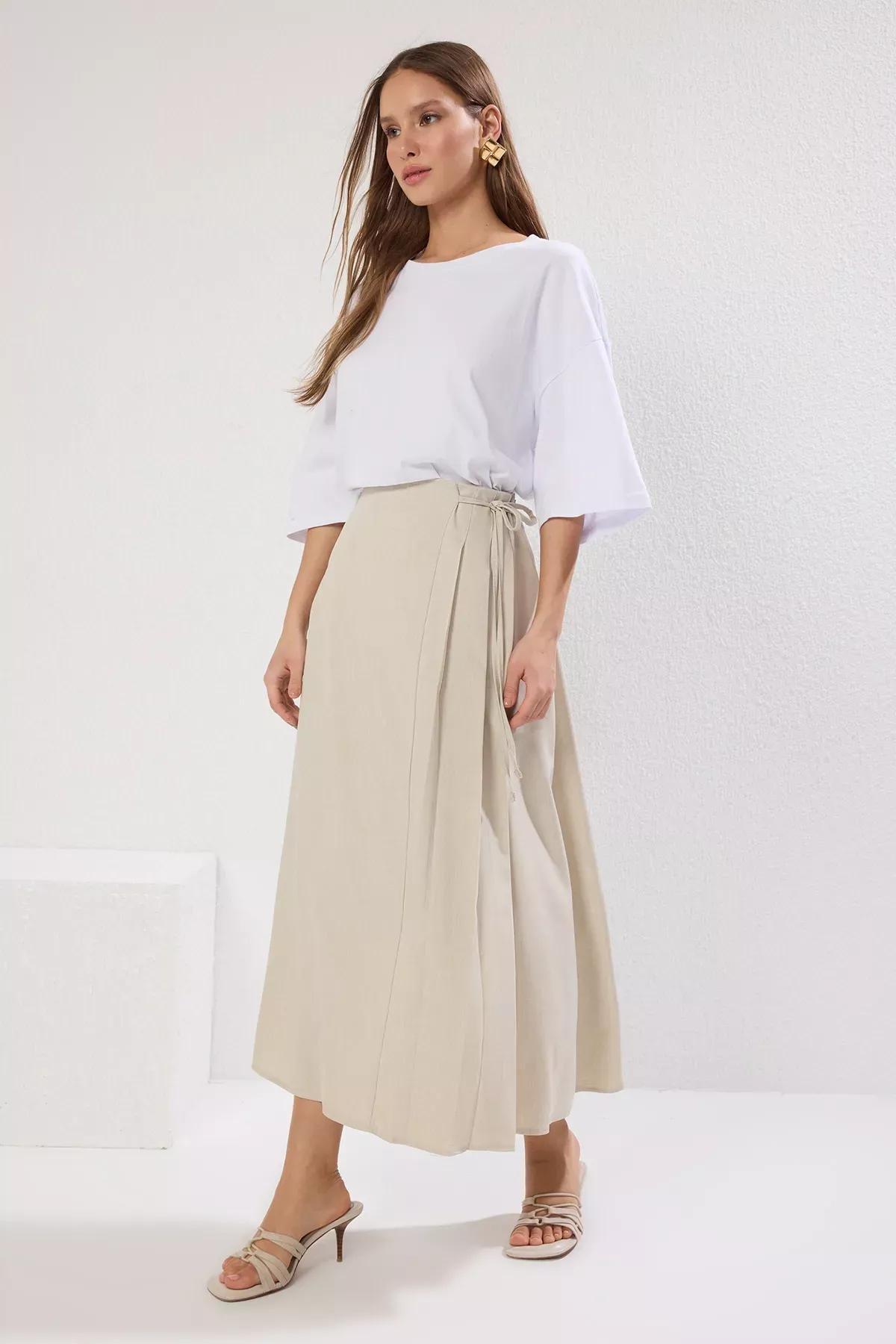 Grey Pleat Skirt, STONE, large image number 1
