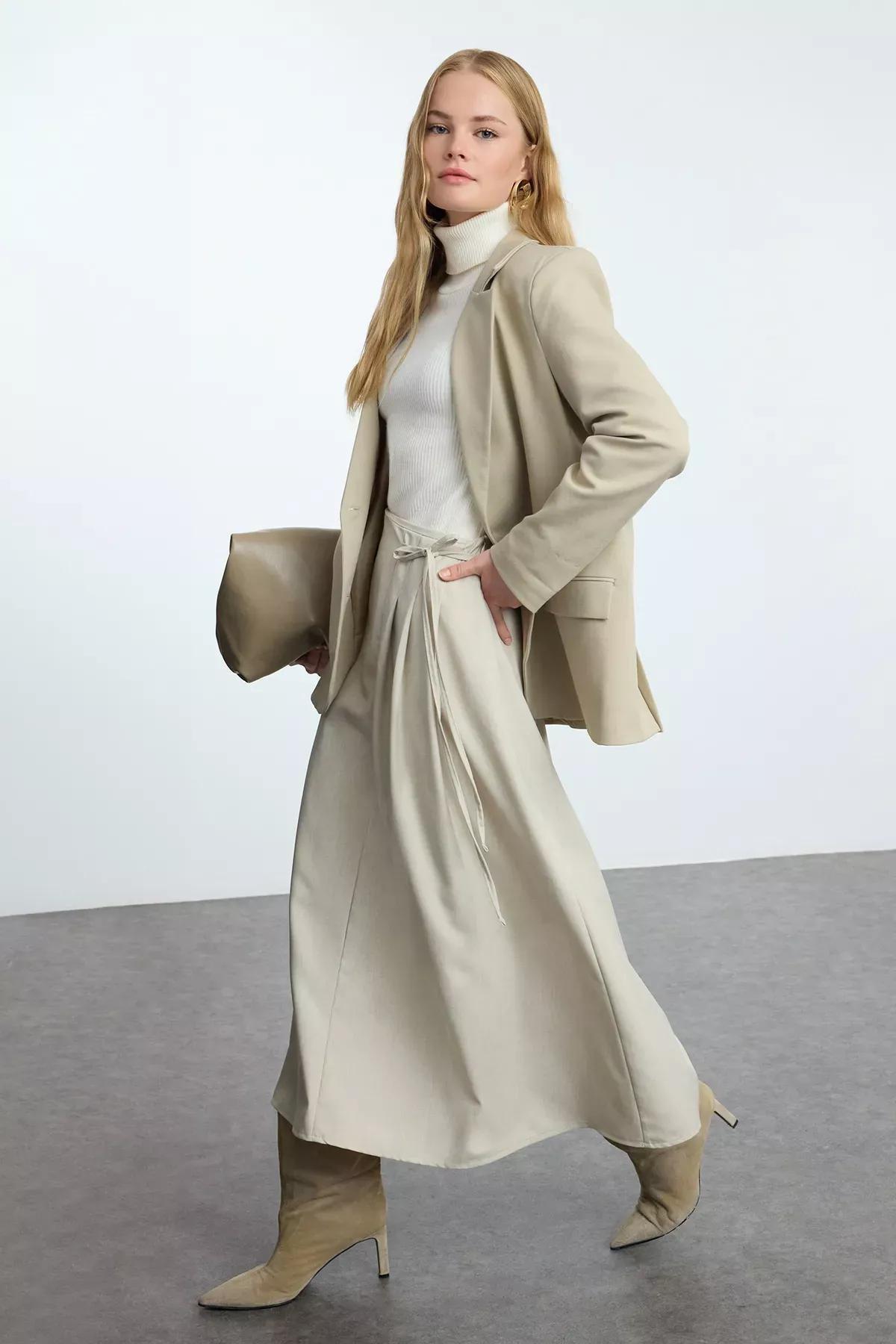 Grey Pleat Skirt, STONE, large image number 2