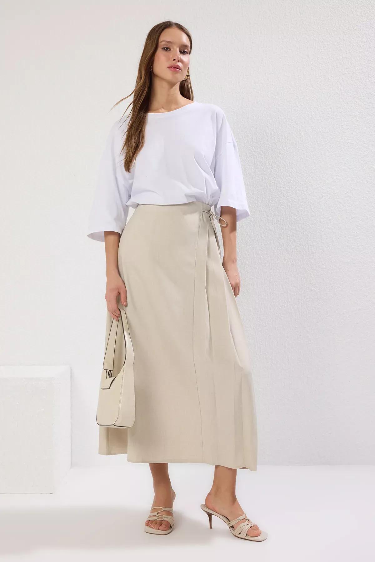 Grey Pleat Skirt, STONE, large image number 3