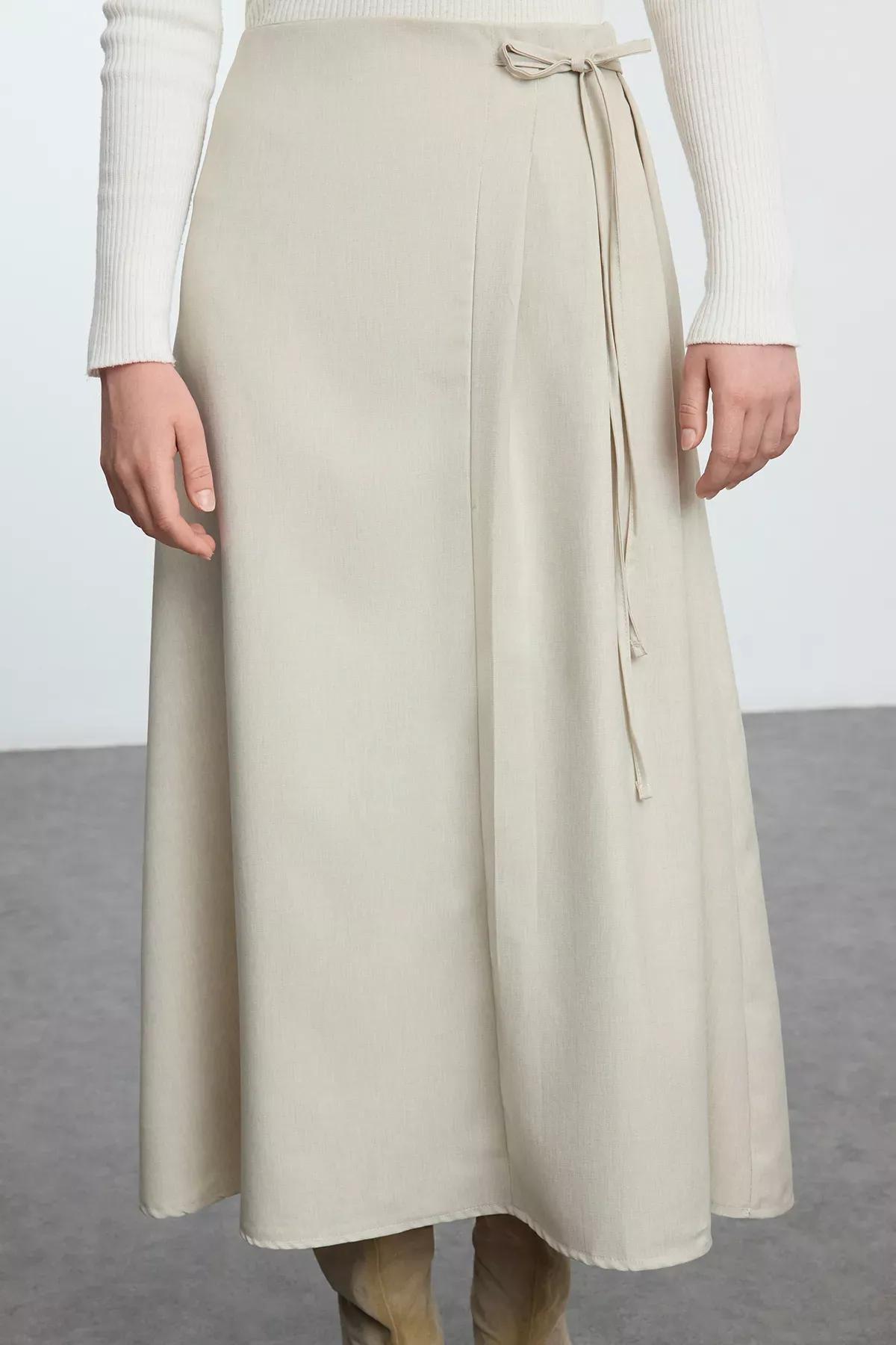 Grey Pleat Skirt, STONE, large image number 4