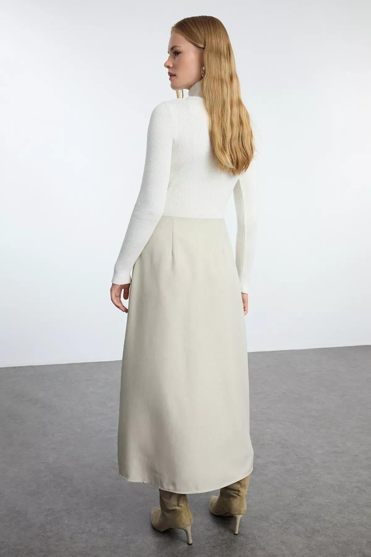 Grey Pleat Skirt, STONE, large image number 8