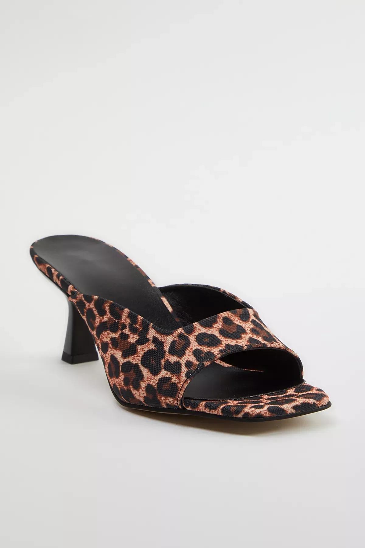Brown Patterned Square Toe Heeled Slippers, , large image number 1