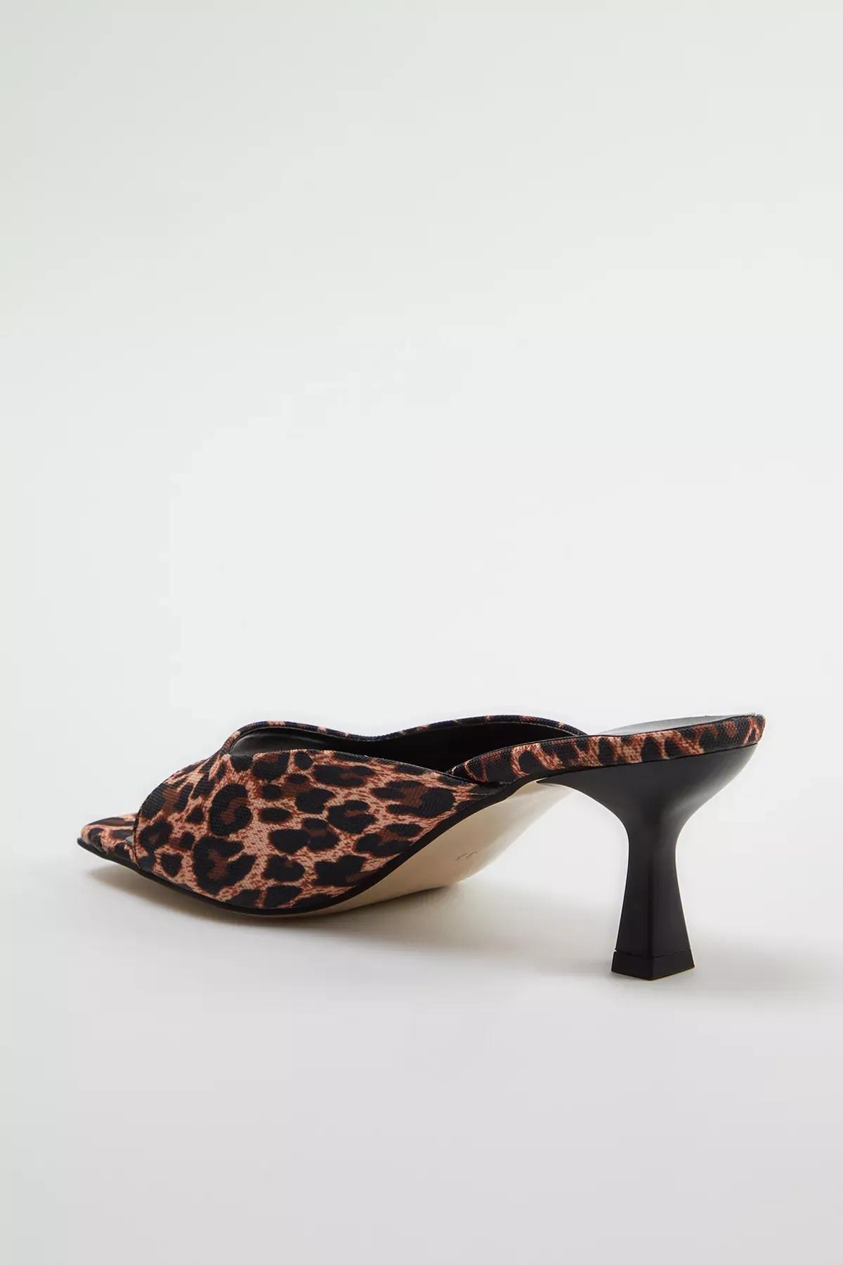 Brown Patterned Square Toe Heeled Slippers, , large image number 3