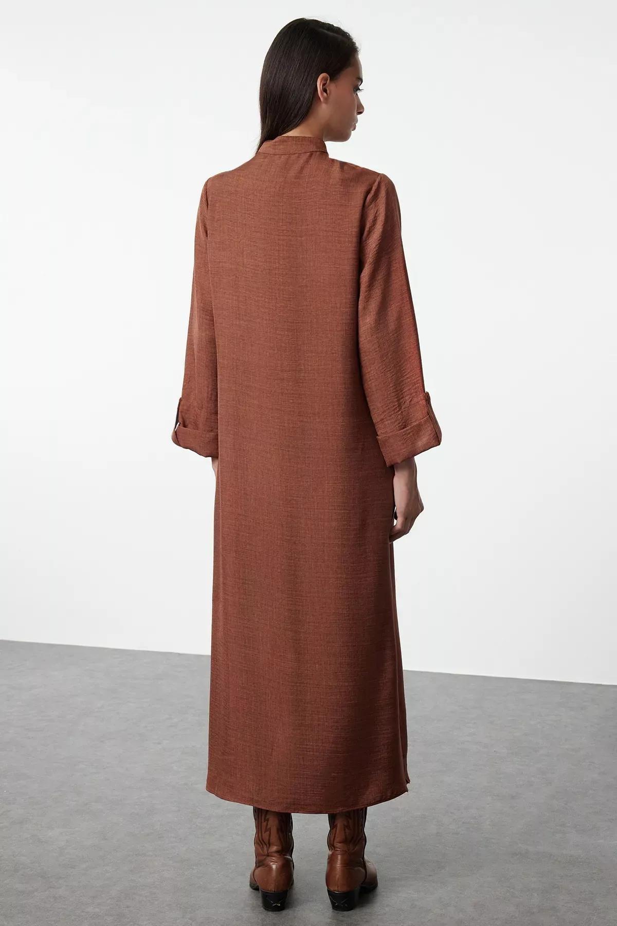 Brown Linen Look Woven Kimono & Kaftan Dress TCTAW25KK00001, Brown, large image number 4