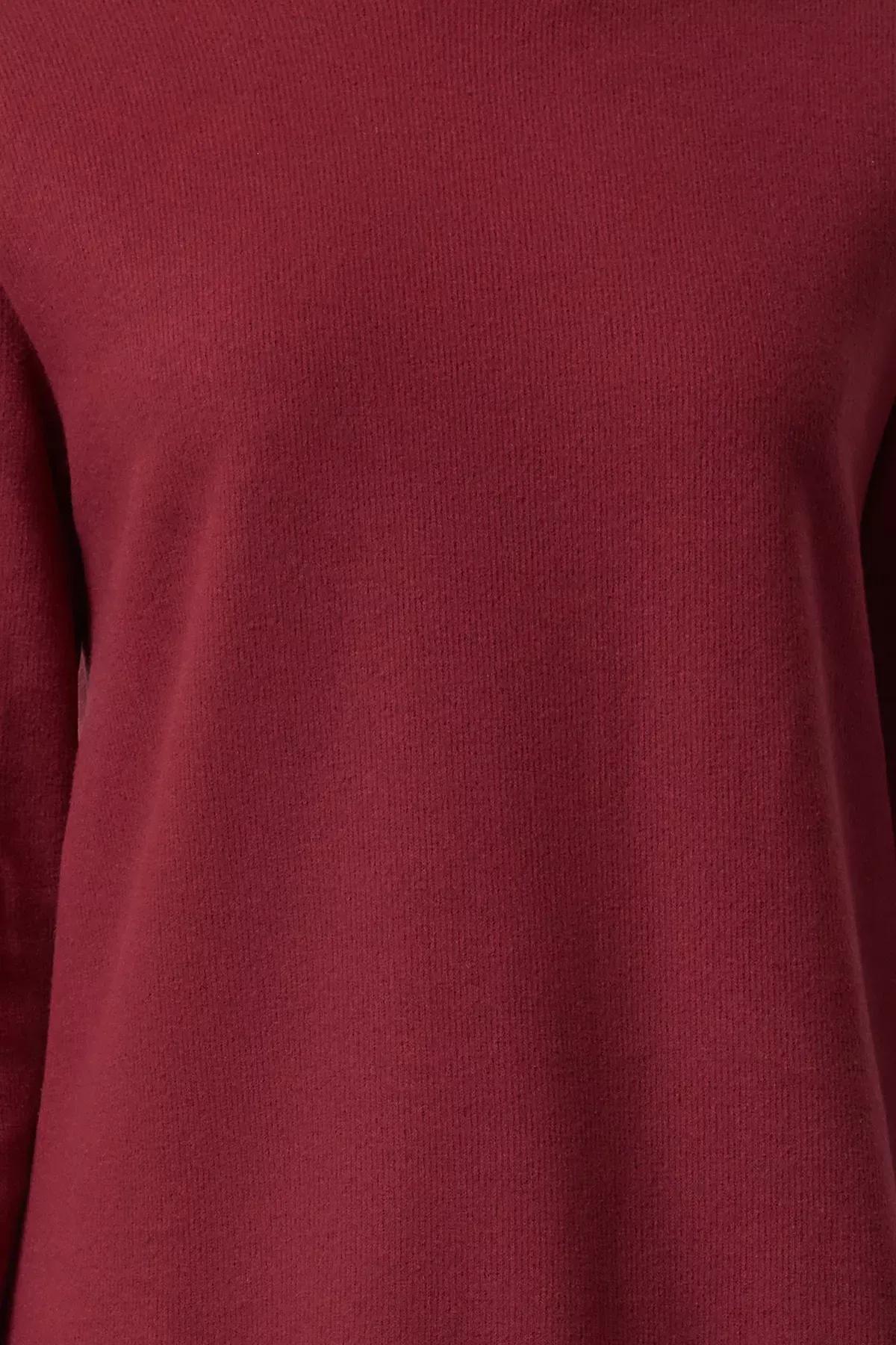 Burgundy Floral Printed Mini Knitted Dress, Burgundy, large image number 2