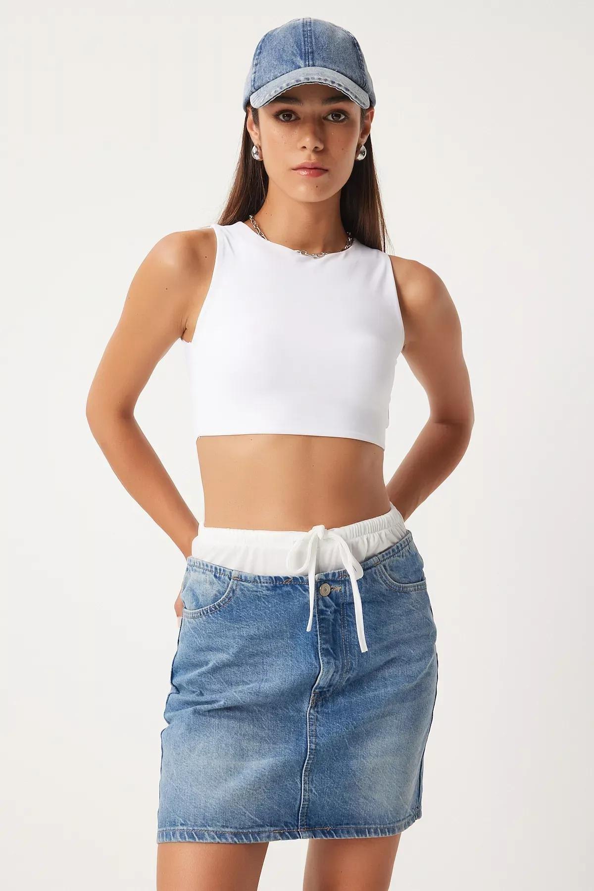 Blue Boxer Denim Skirt, , large image number 1