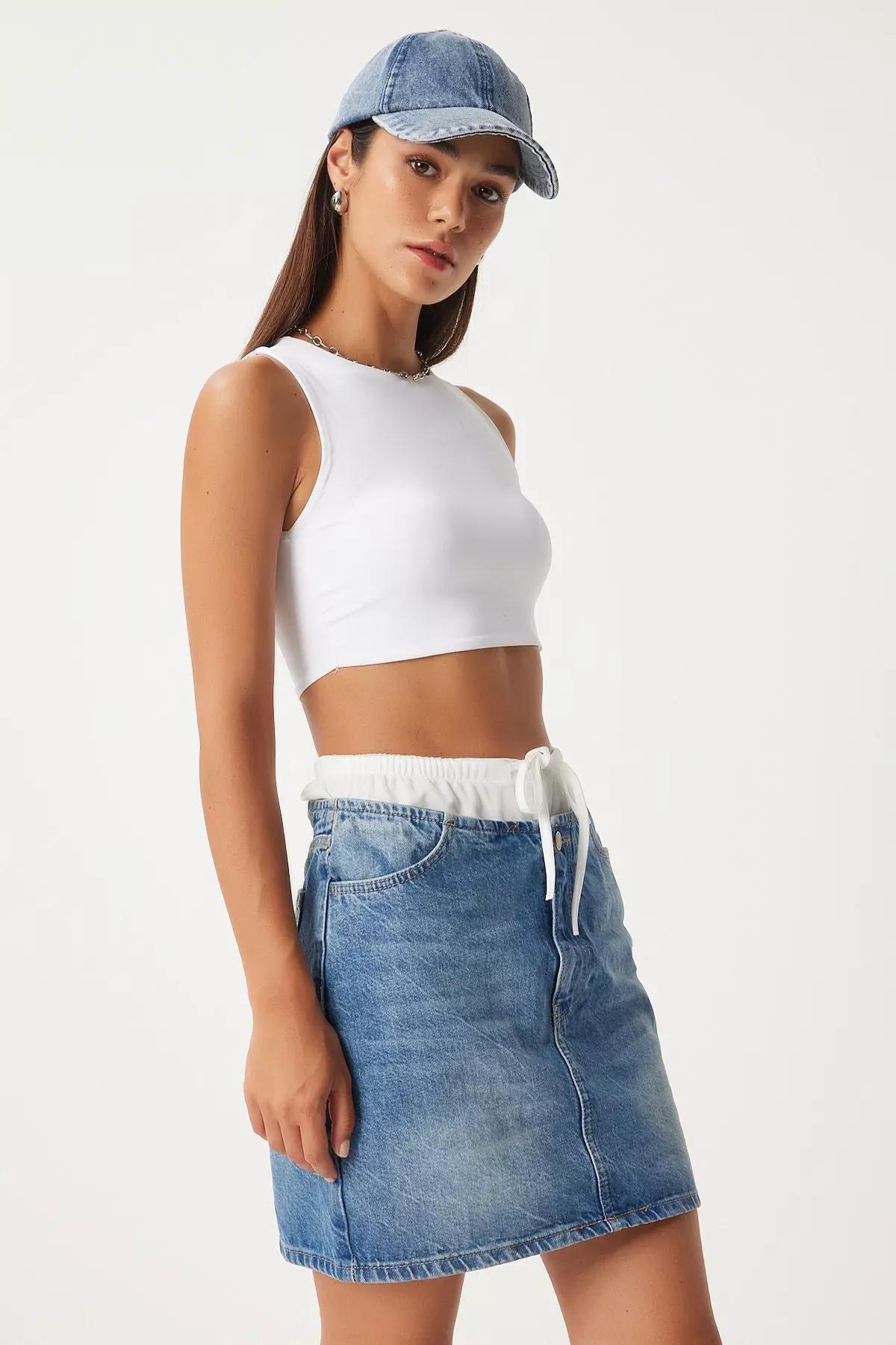 Blue Boxer Denim Skirt, , large image number 2