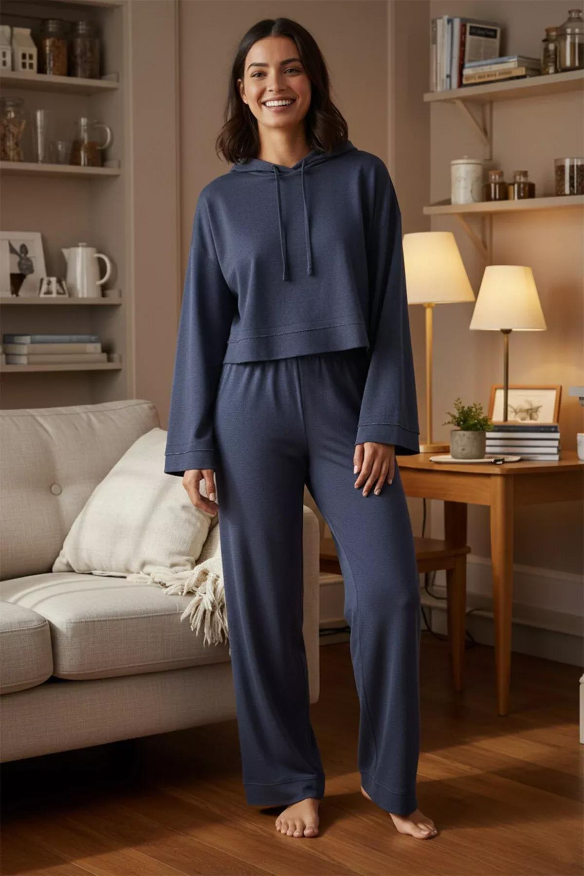 طقم بيجاما سادة، أزرق, Dark blue, large image number 1