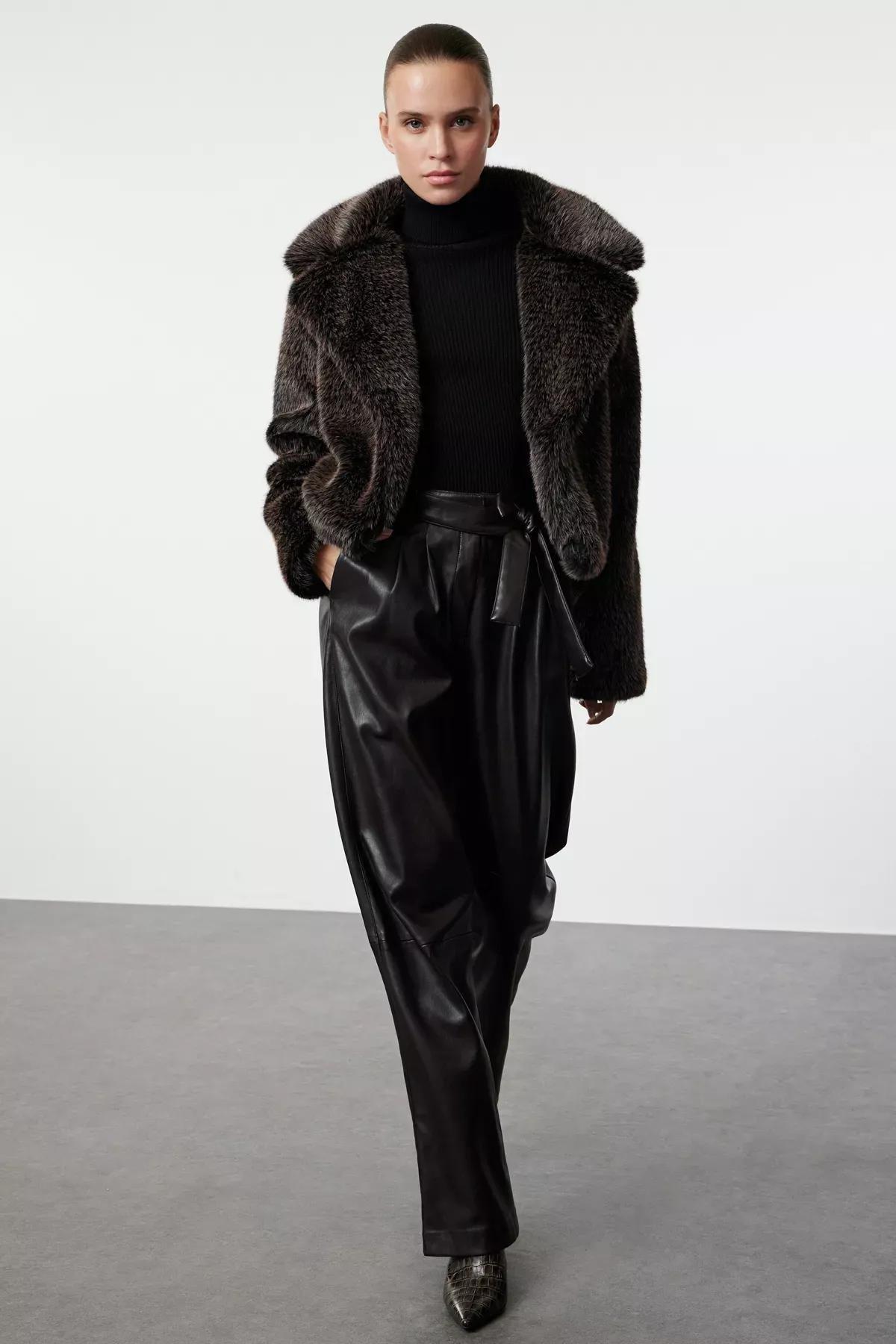 Brown Regular Fit Fur Coat, C101_120, large image number 2