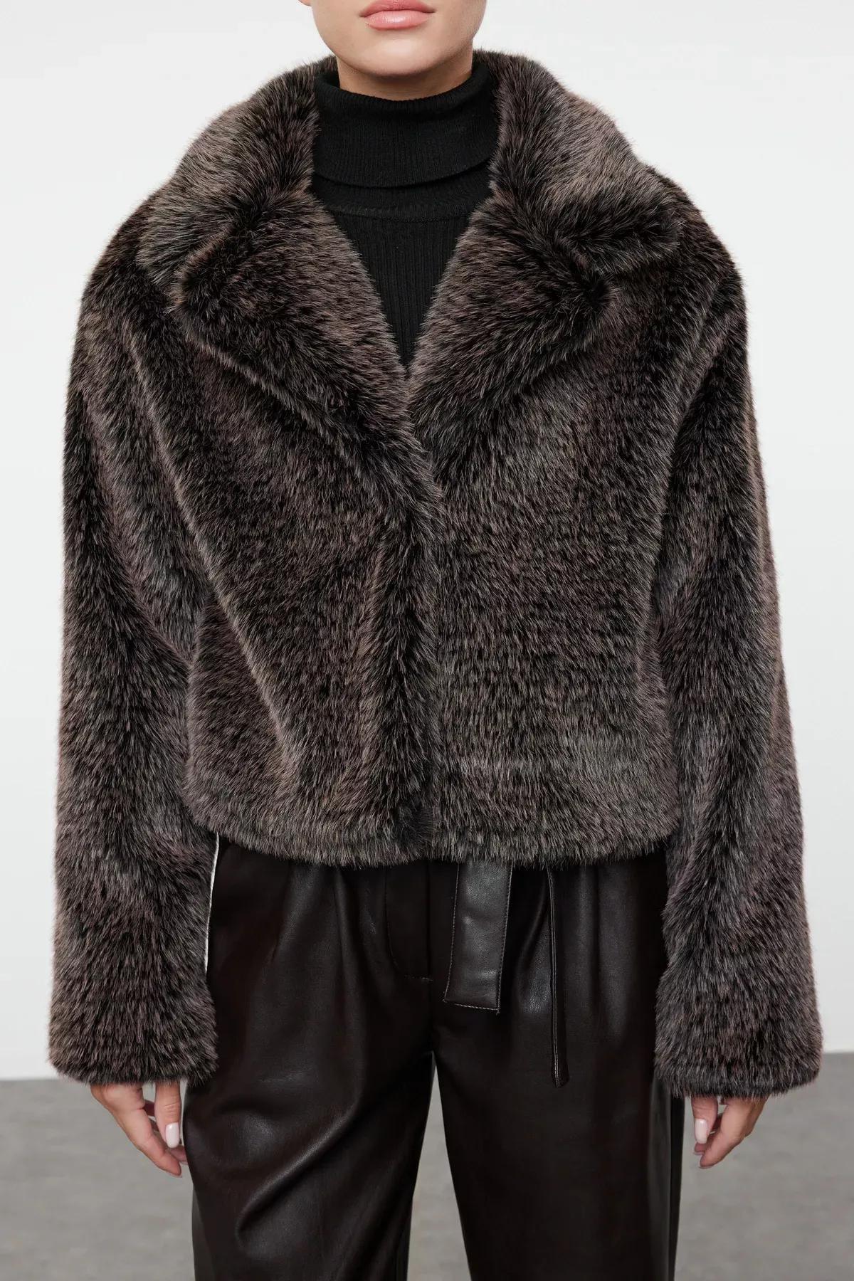 Brown Regular Fit Fur Coat, C101_120, large image number 3
