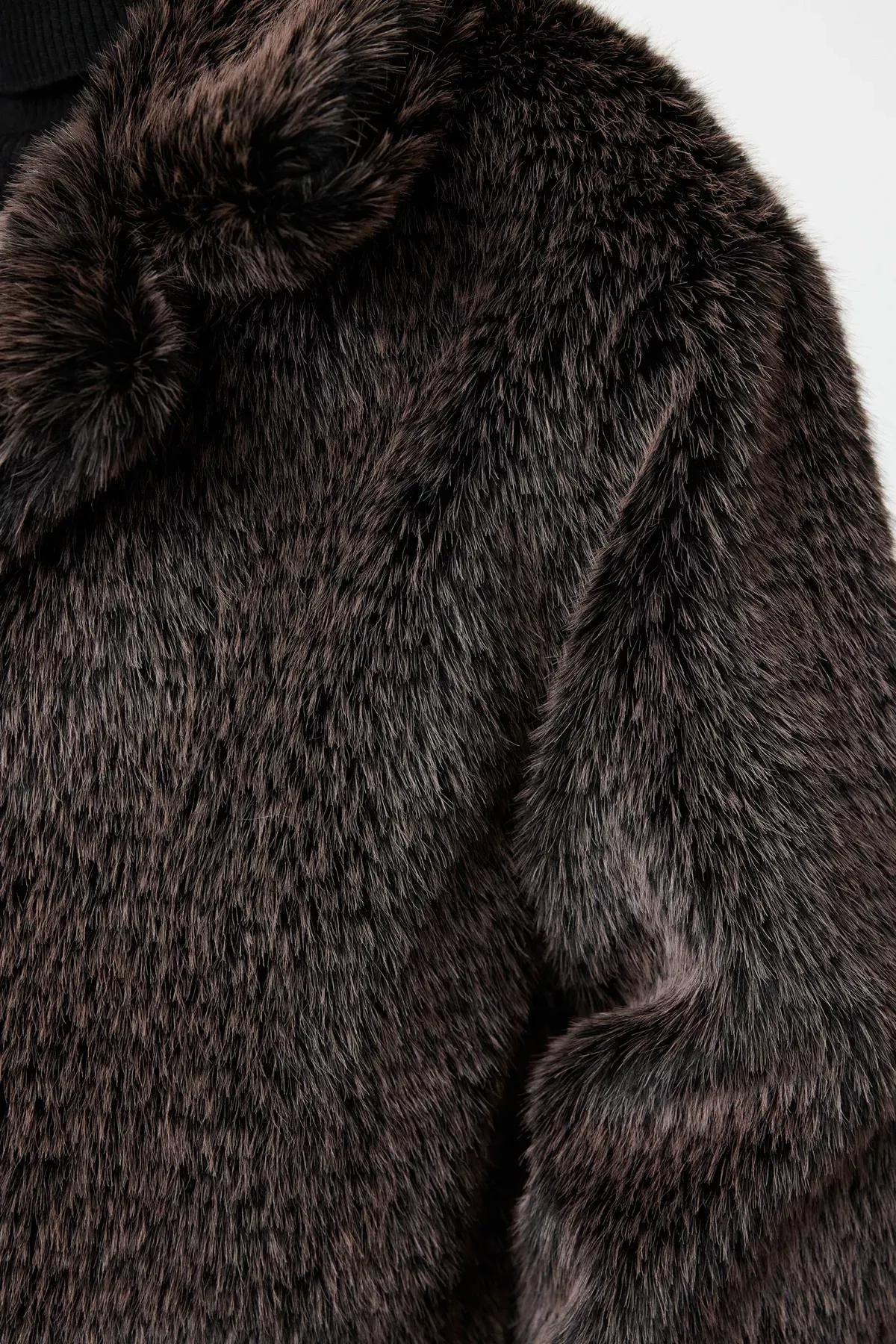 Brown Regular Fit Fur Coat, C101_120, large image number 4