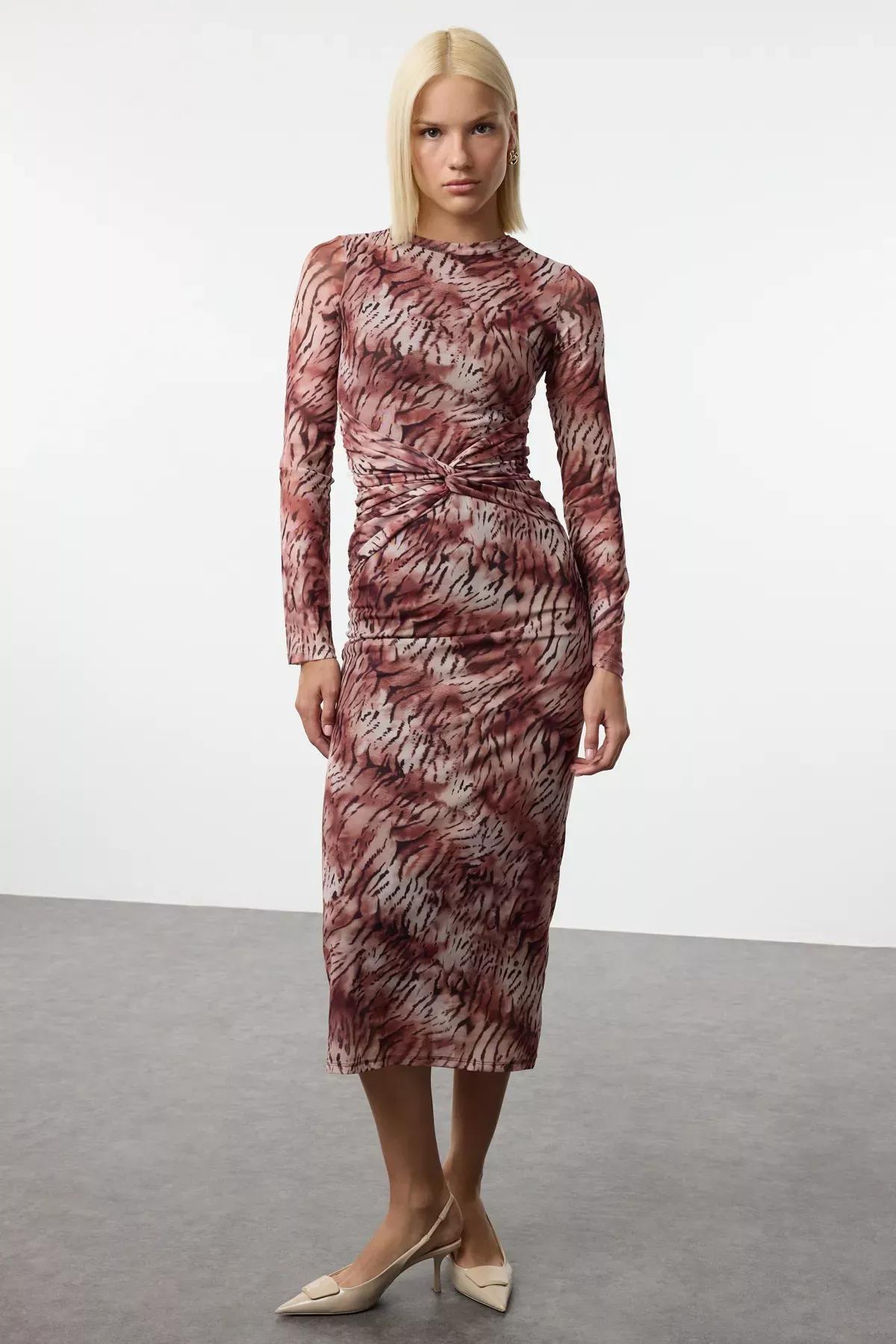 Multicolour Abstract Tie Detail Maxi Knit Dress, C101_1706, large image number 0