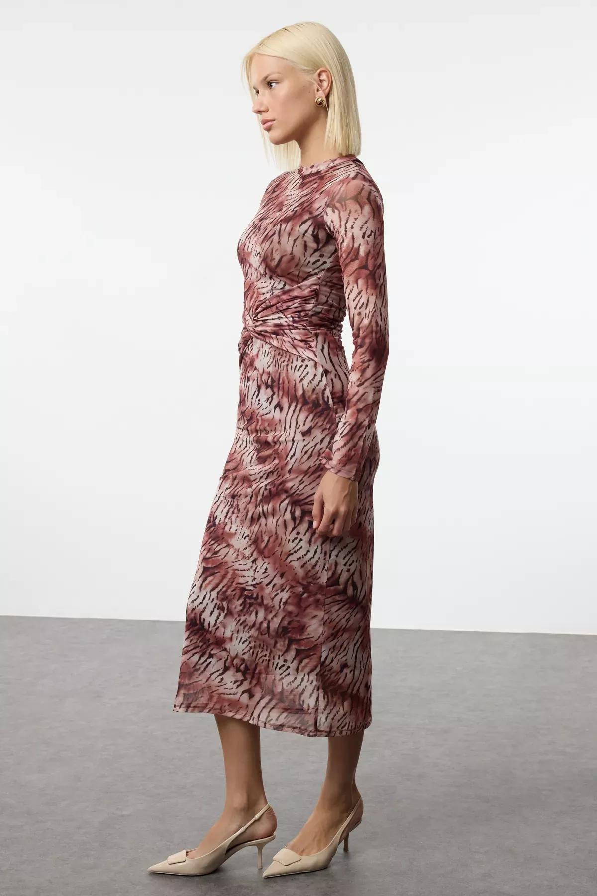 Multicolour Abstract Tie Detail Maxi Knit Dress, C101_1706, large image number 1