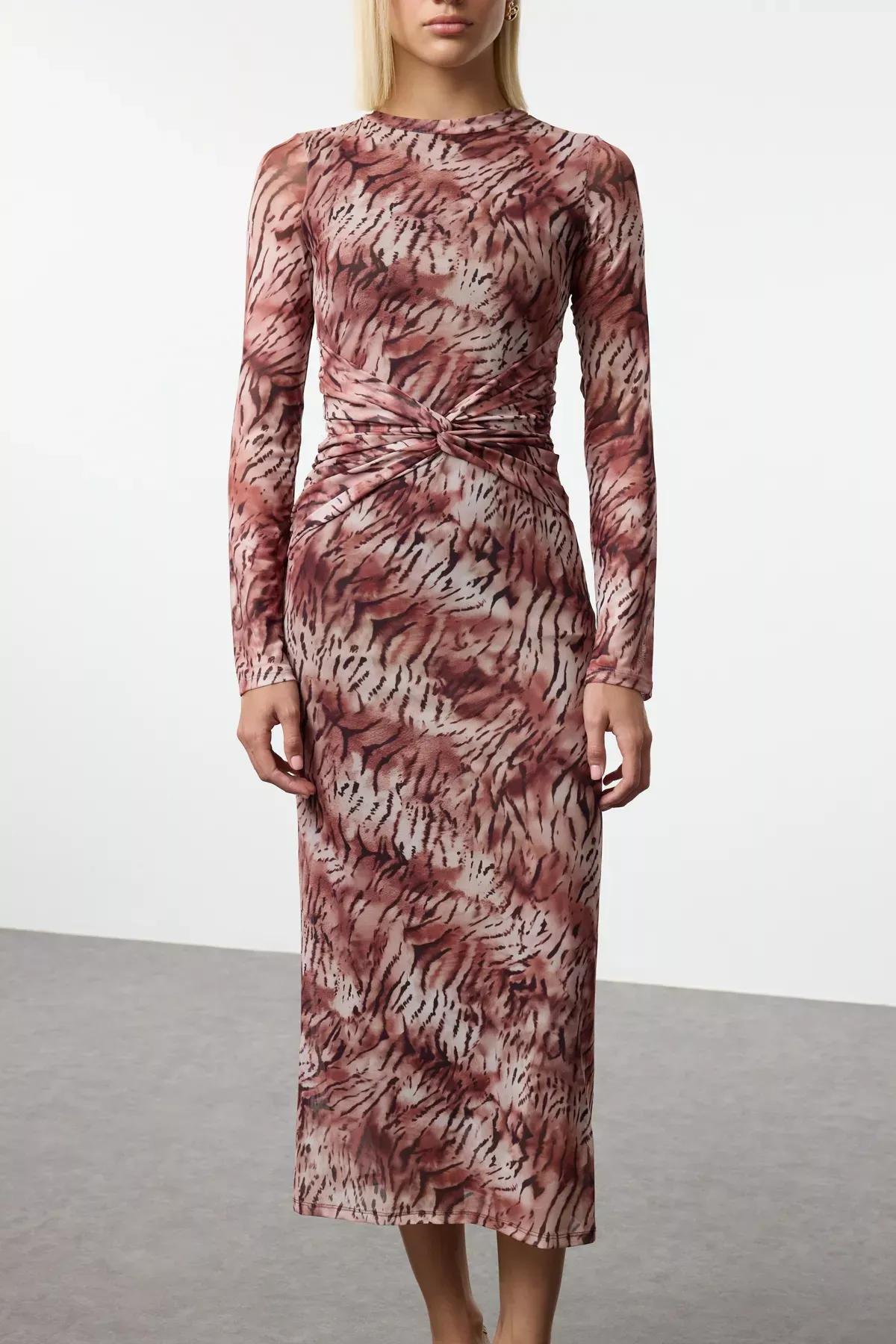 Multicolour Abstract Tie Detail Maxi Knit Dress, C101_1706, large image number 3