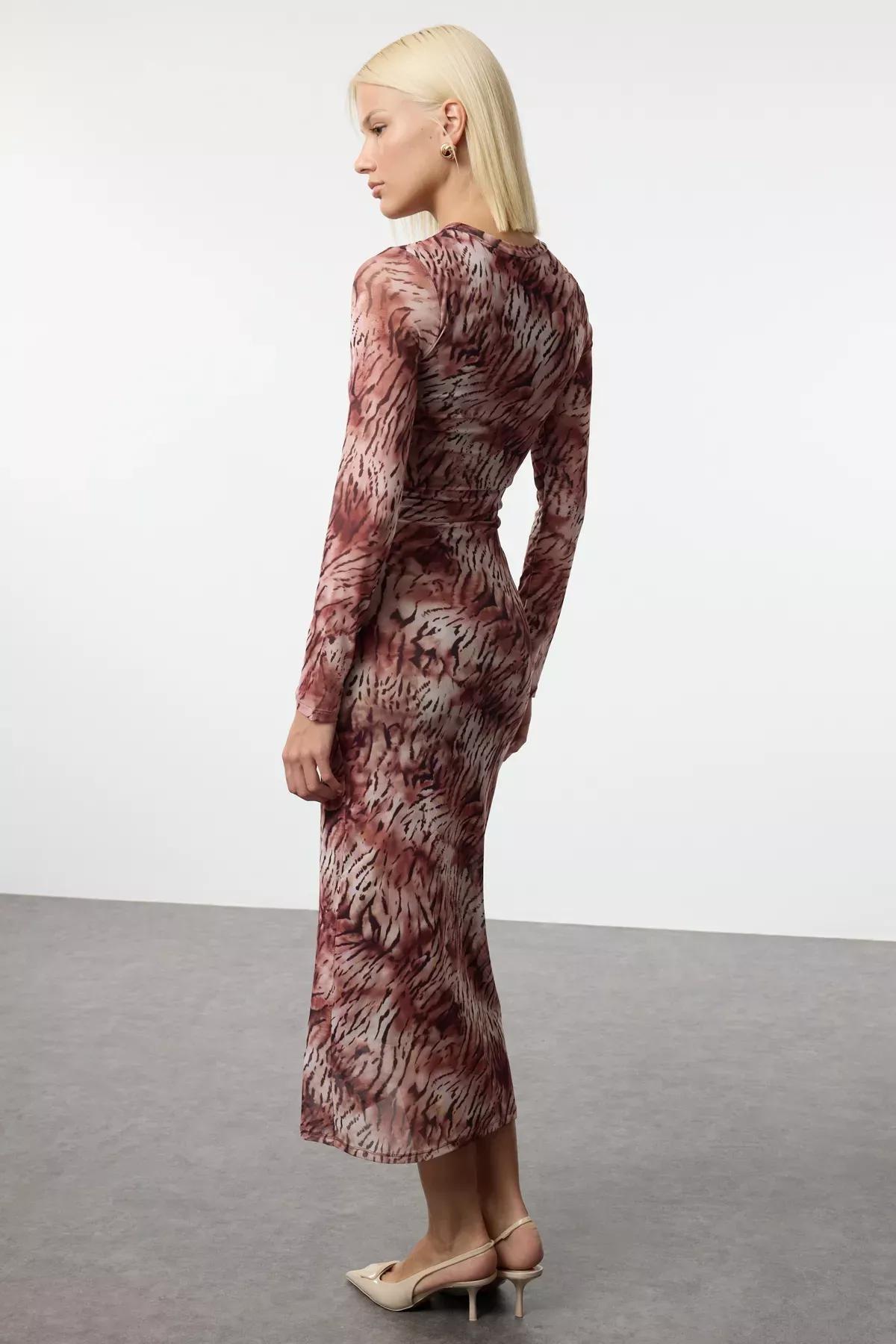 Multicolour Abstract Tie Detail Maxi Knit Dress, C101_1706, large image number 4