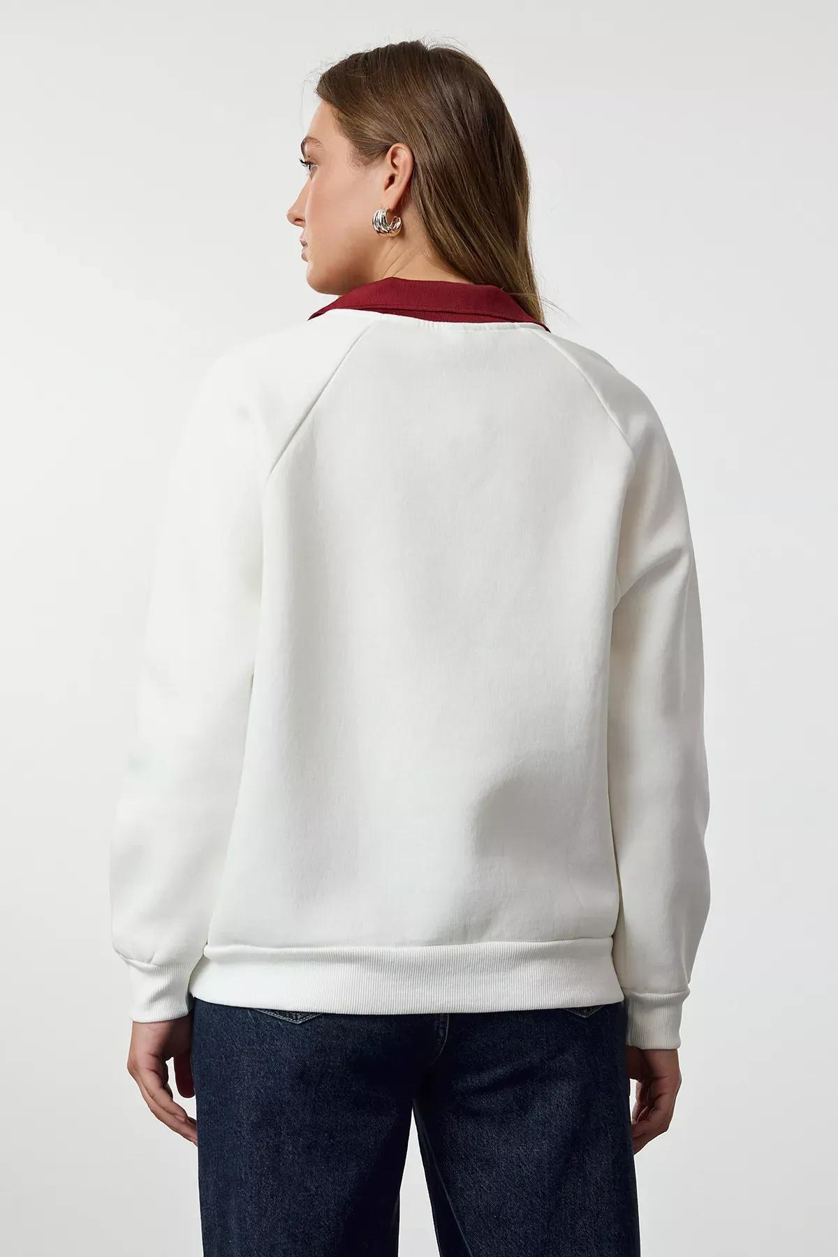 Beige Embroidered Oversize Knitted Sweatshirt, , large image number 4