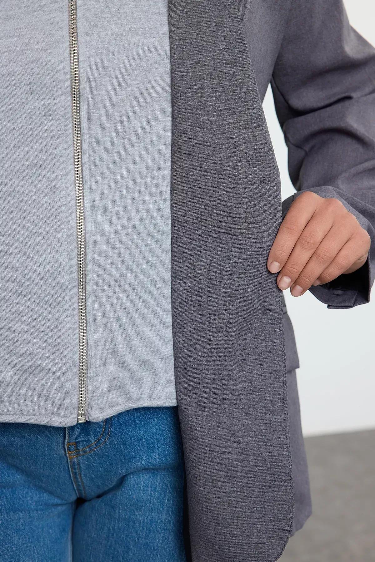 Grey Hooded Sports Jacket, , large image number 1