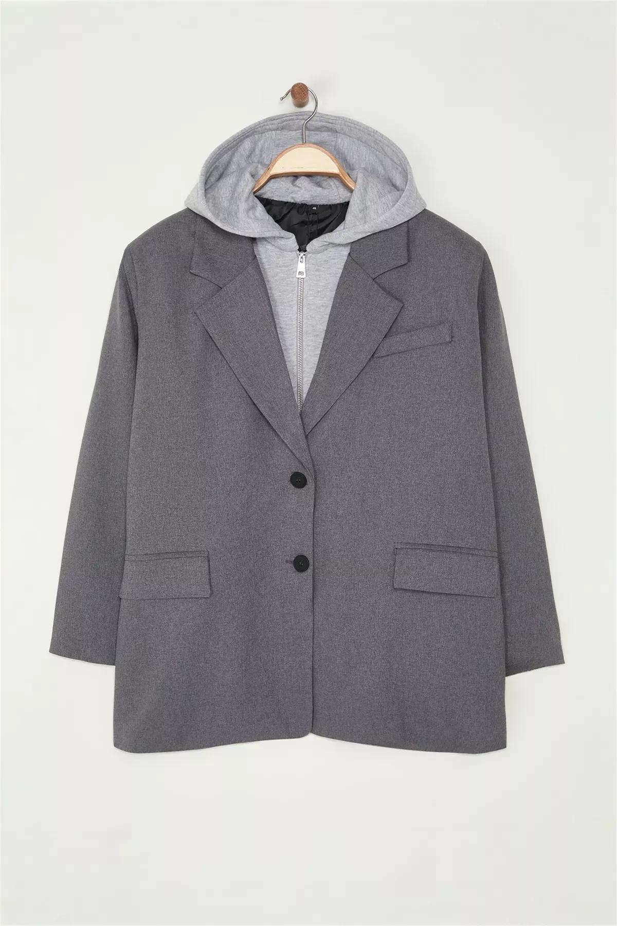 Grey Hooded Sports Jacket, , large image number 3