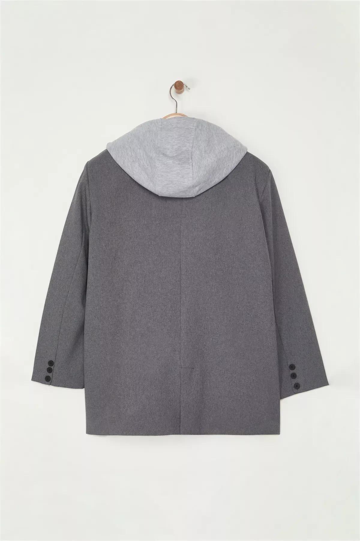 Grey Hooded Sports Jacket, , large image number 4