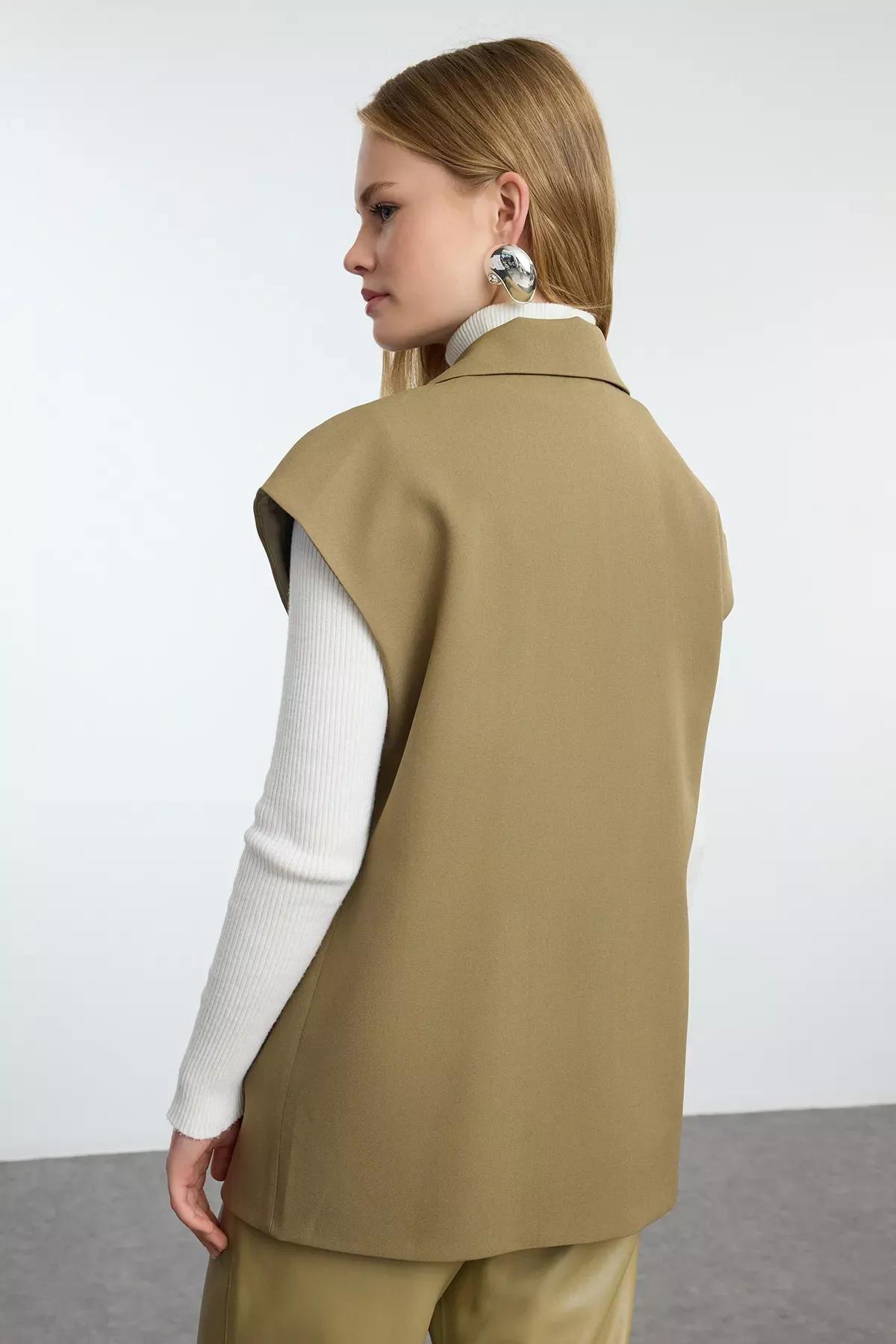 Green Buckled Fabric Vest, Khaki, large image number 8