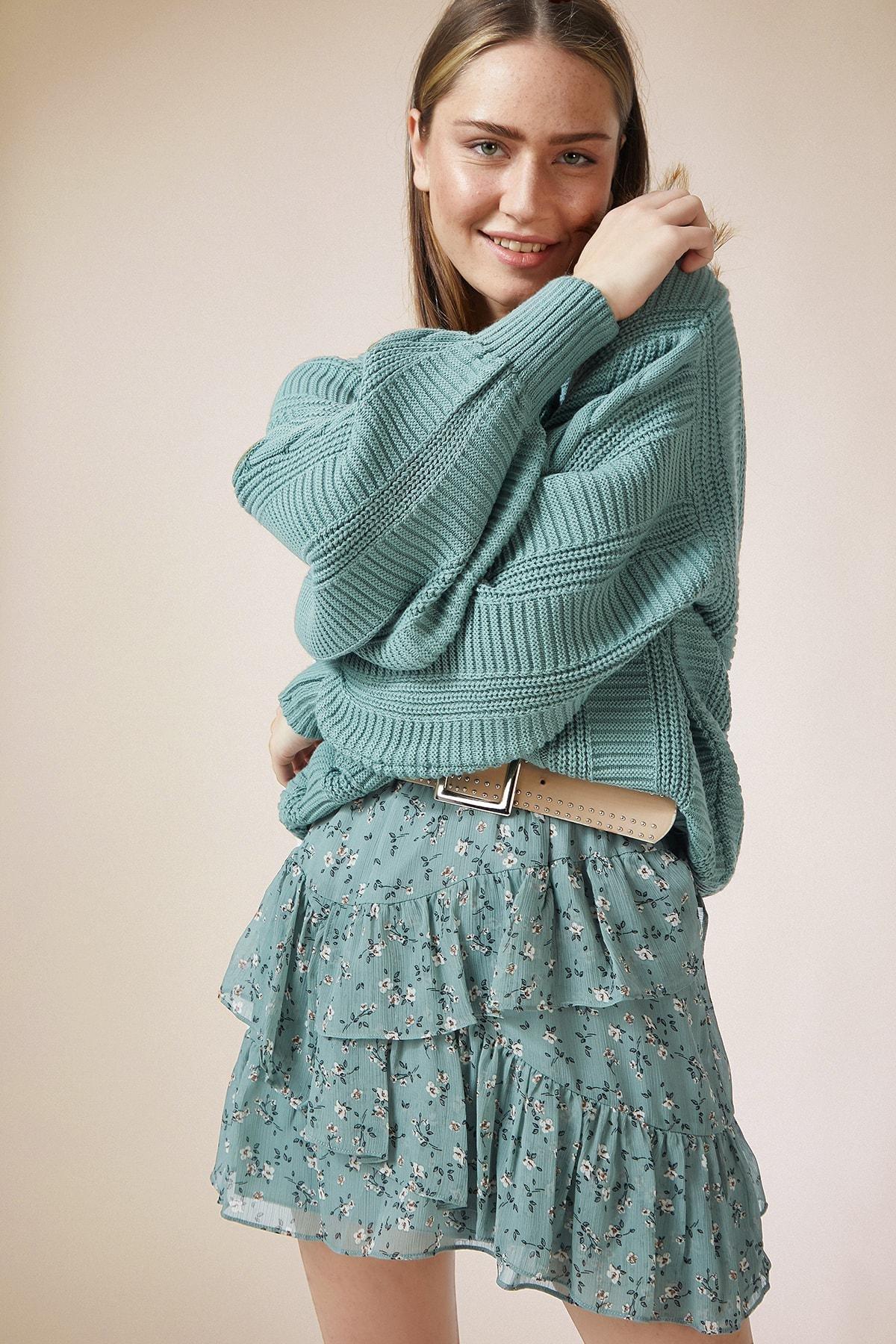 Turquoise Oversized Basic Cardigan, CAGLA GREEN, large image number 2