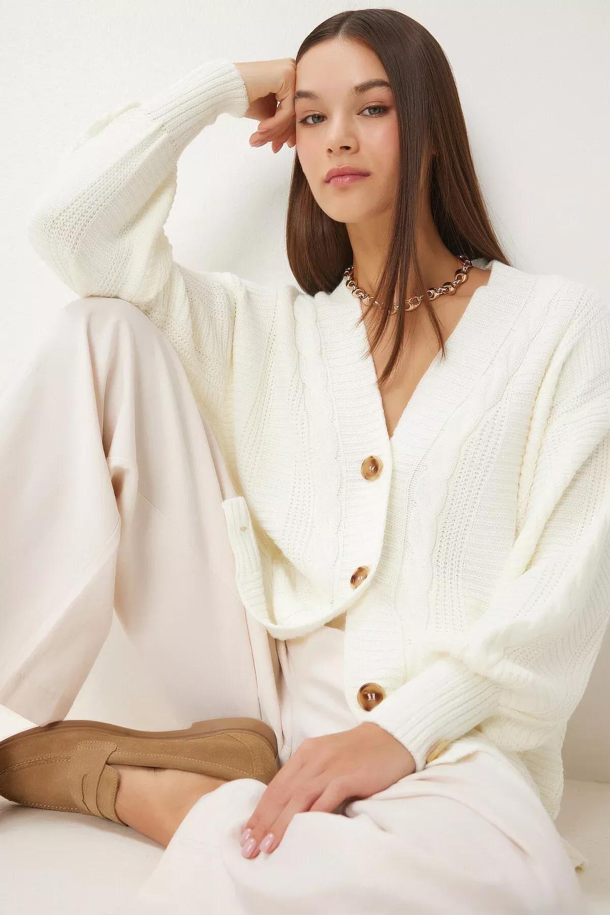 Ecru Oversized Basic Cardigan, Ecru, large image number 0