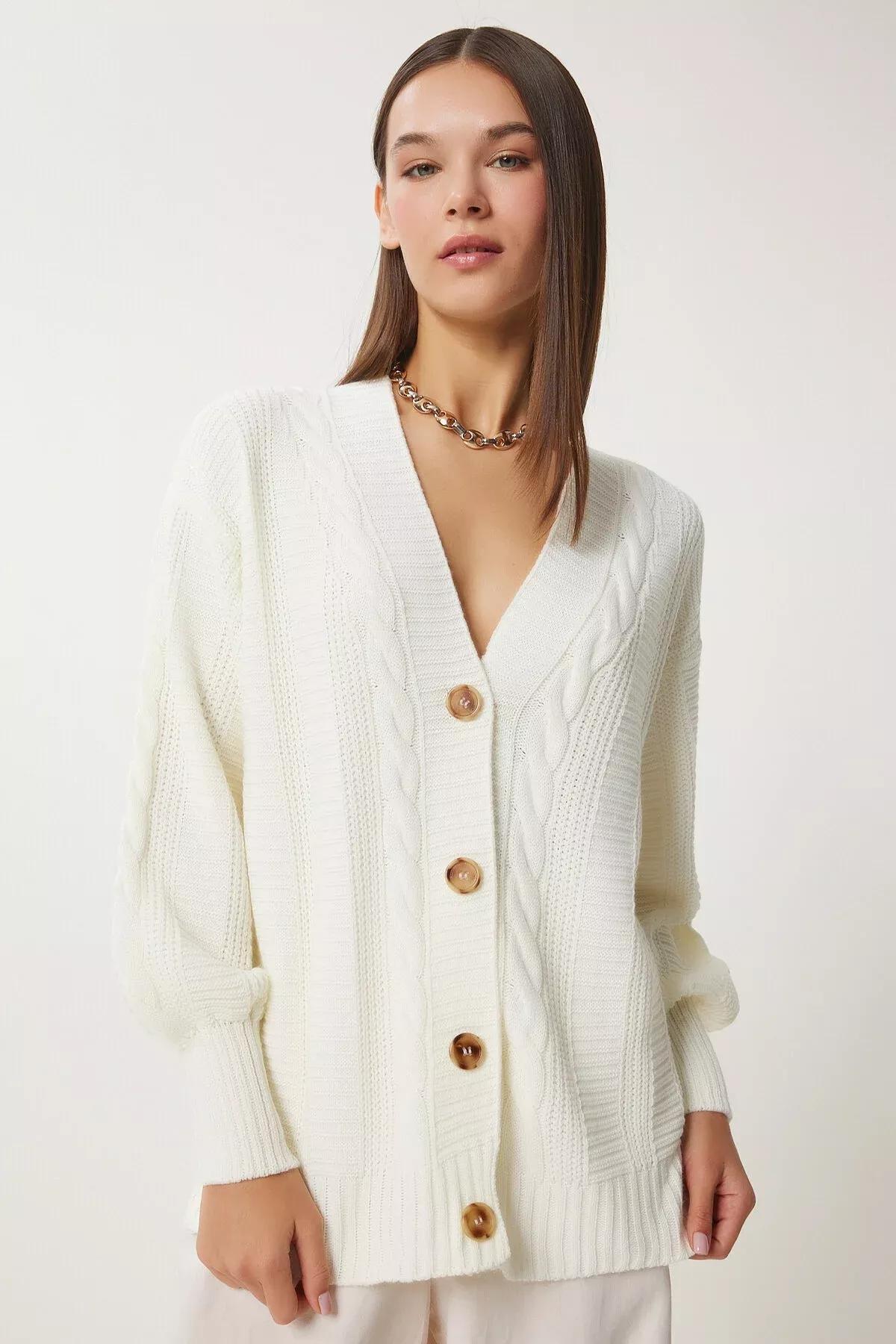 Ecru Oversized Basic Cardigan, Ecru, large image number 1