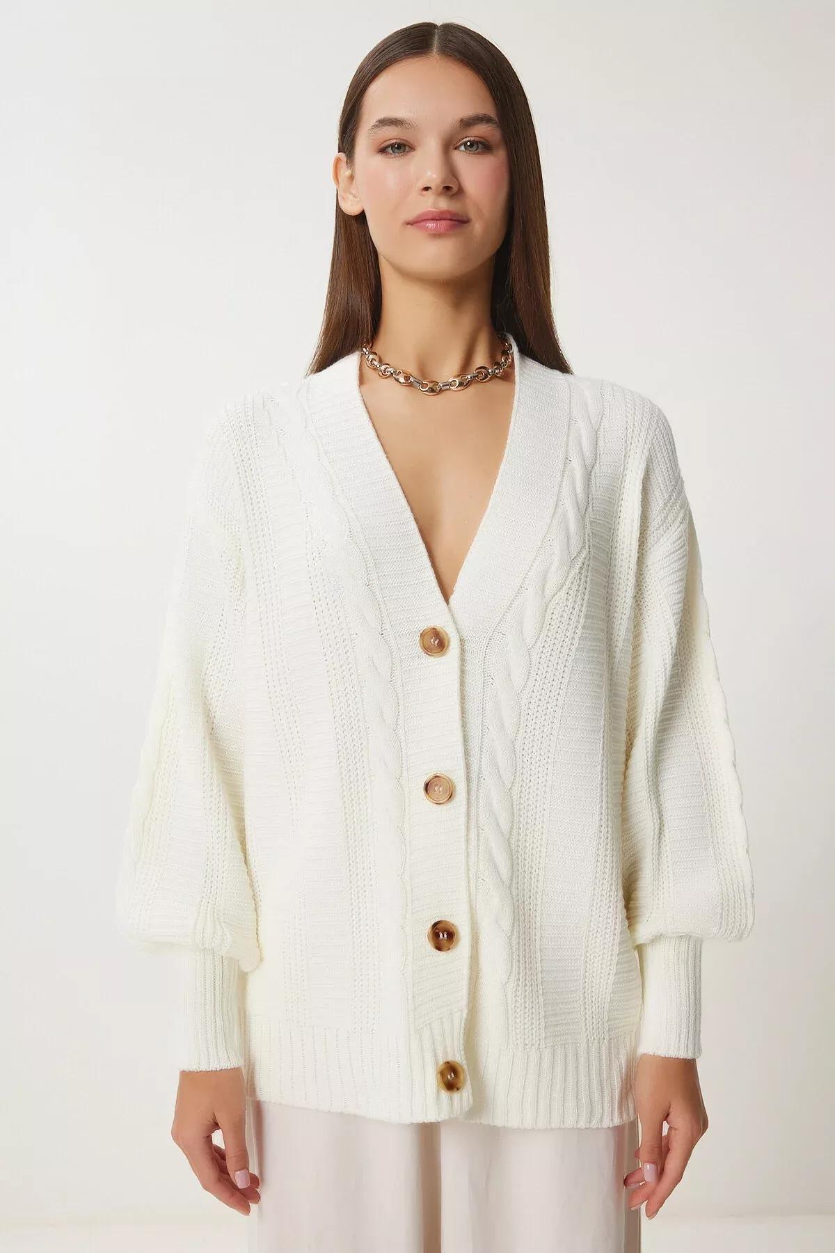 Ecru Oversized Basic Cardigan, Ecru, large image number 2