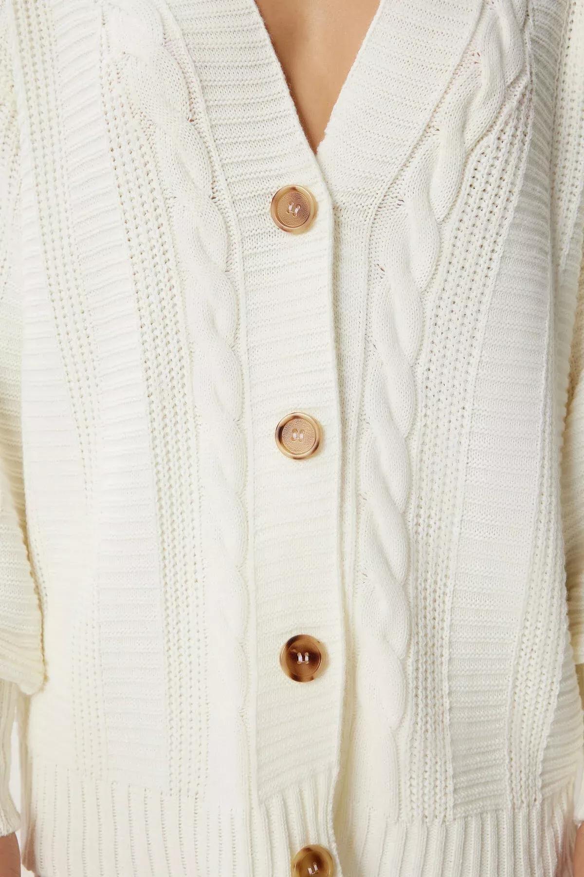 Ecru Oversized Basic Cardigan, Ecru, large image number 3