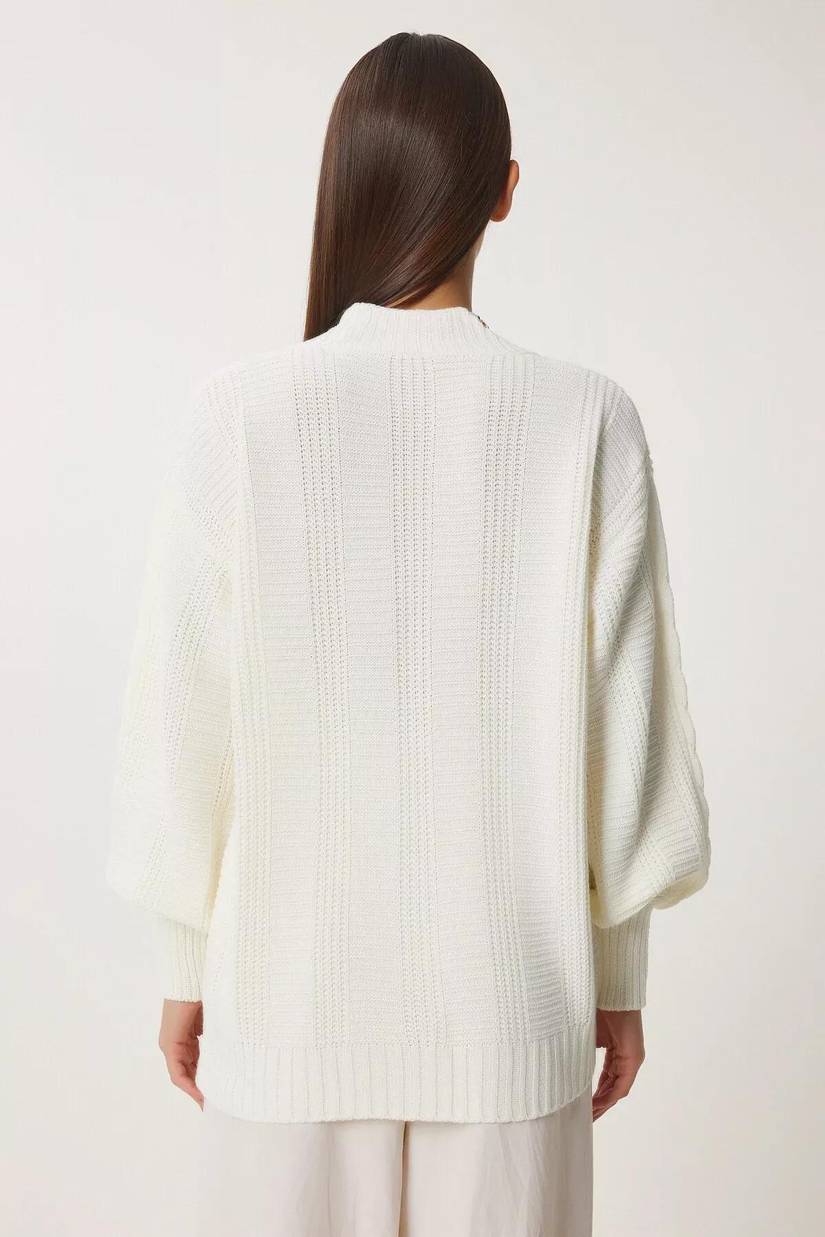 Ecru Oversized Basic Cardigan, Ecru, large image number 4