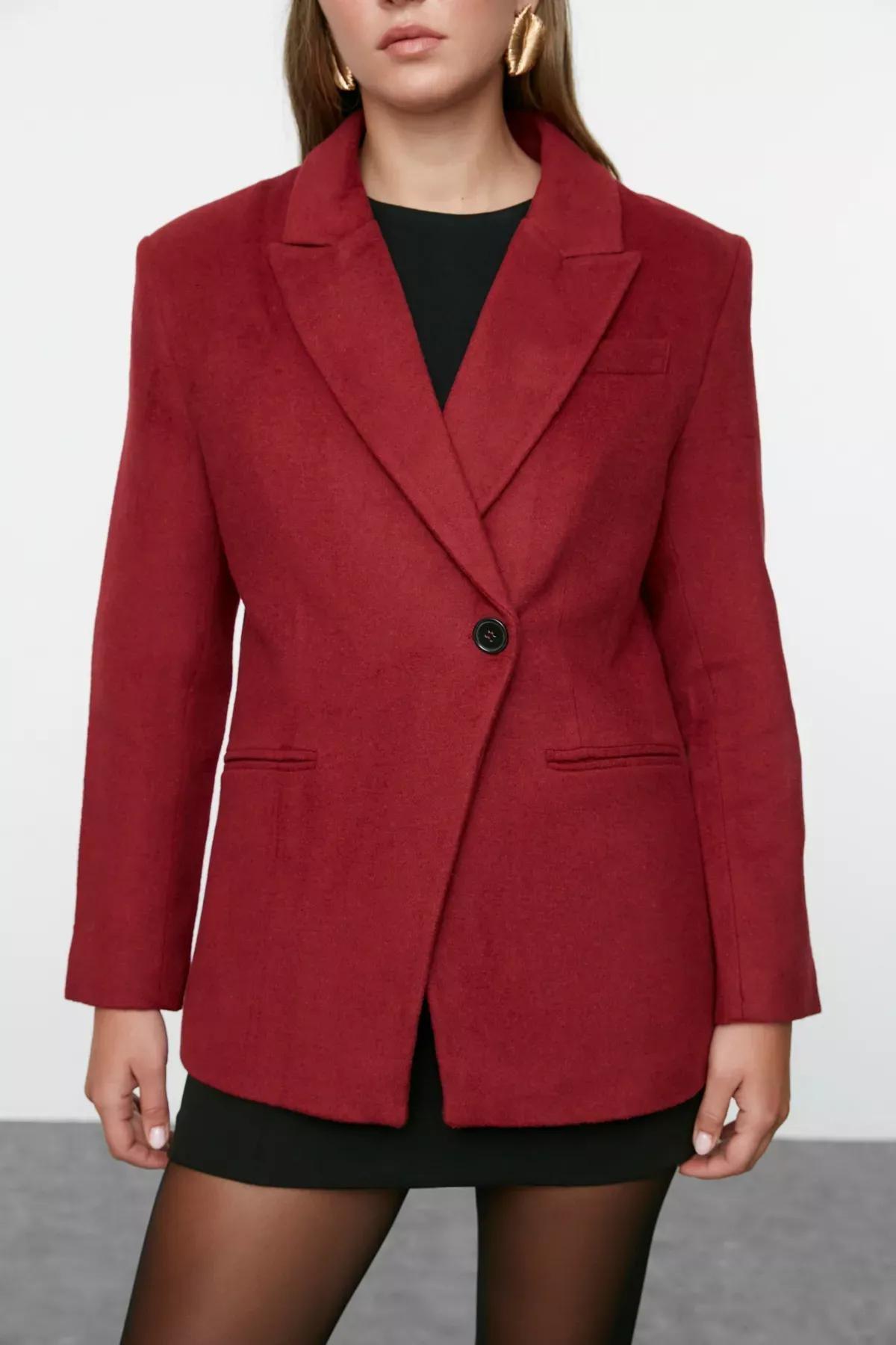 Burgundy Cashmere Fitted Blazer, , large image number 1