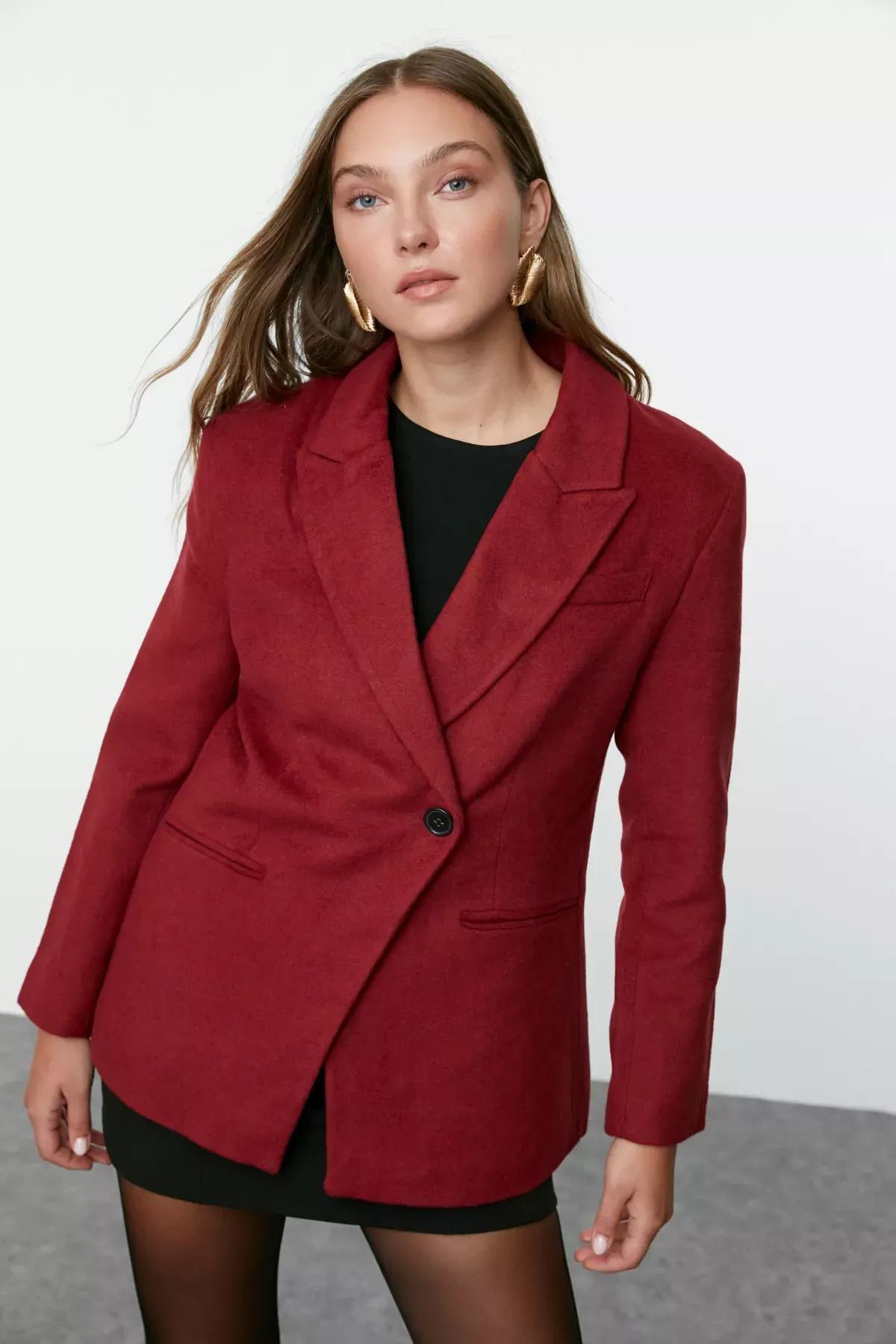 Burgundy Cashmere Fitted Blazer, , large image number 2