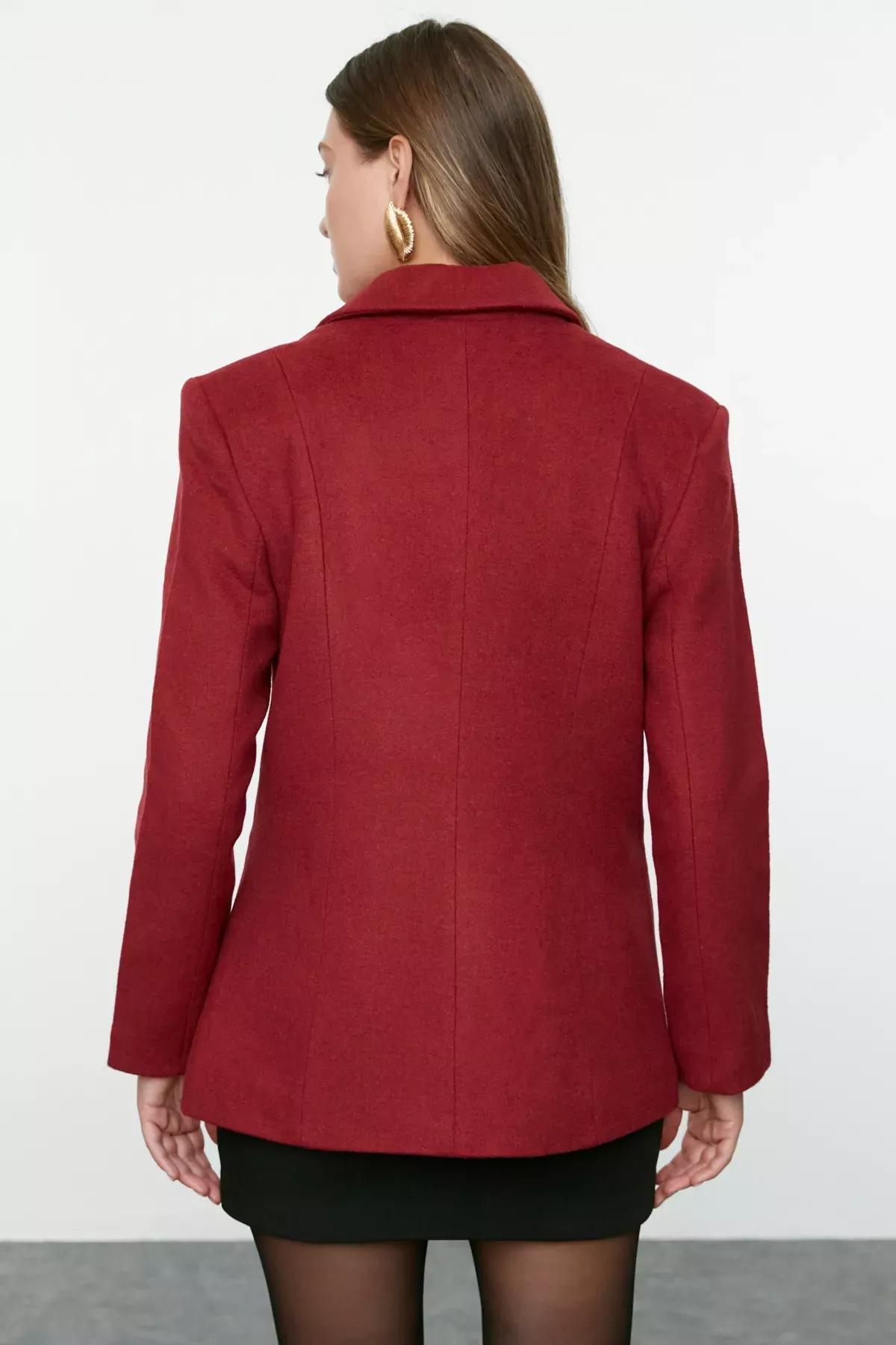 Burgundy Cashmere Fitted Blazer, , large image number 4
