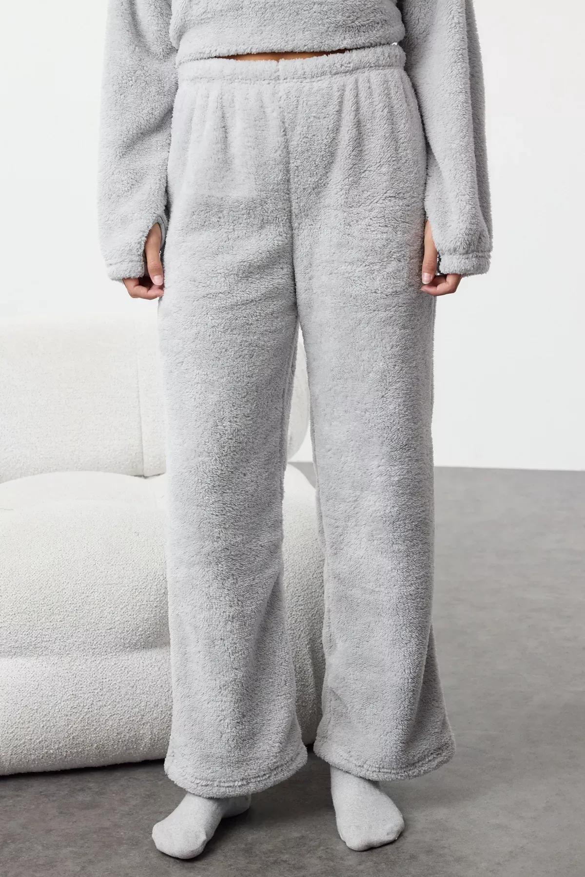 Grey Hooded Embroidered Knitted Pyjamas Set, Grey, large image number 3