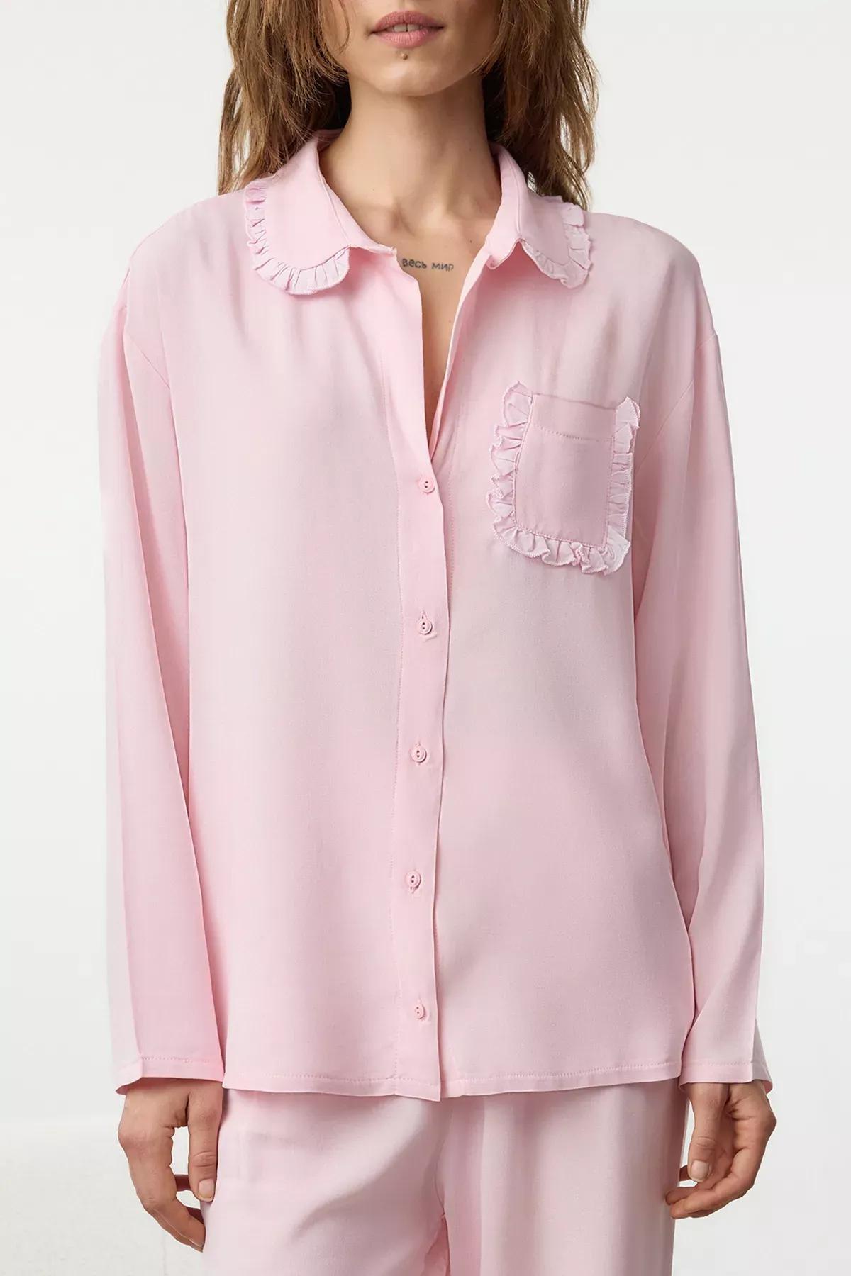 Pink Frill Pocket Pajama Set, Pink, large image number 2