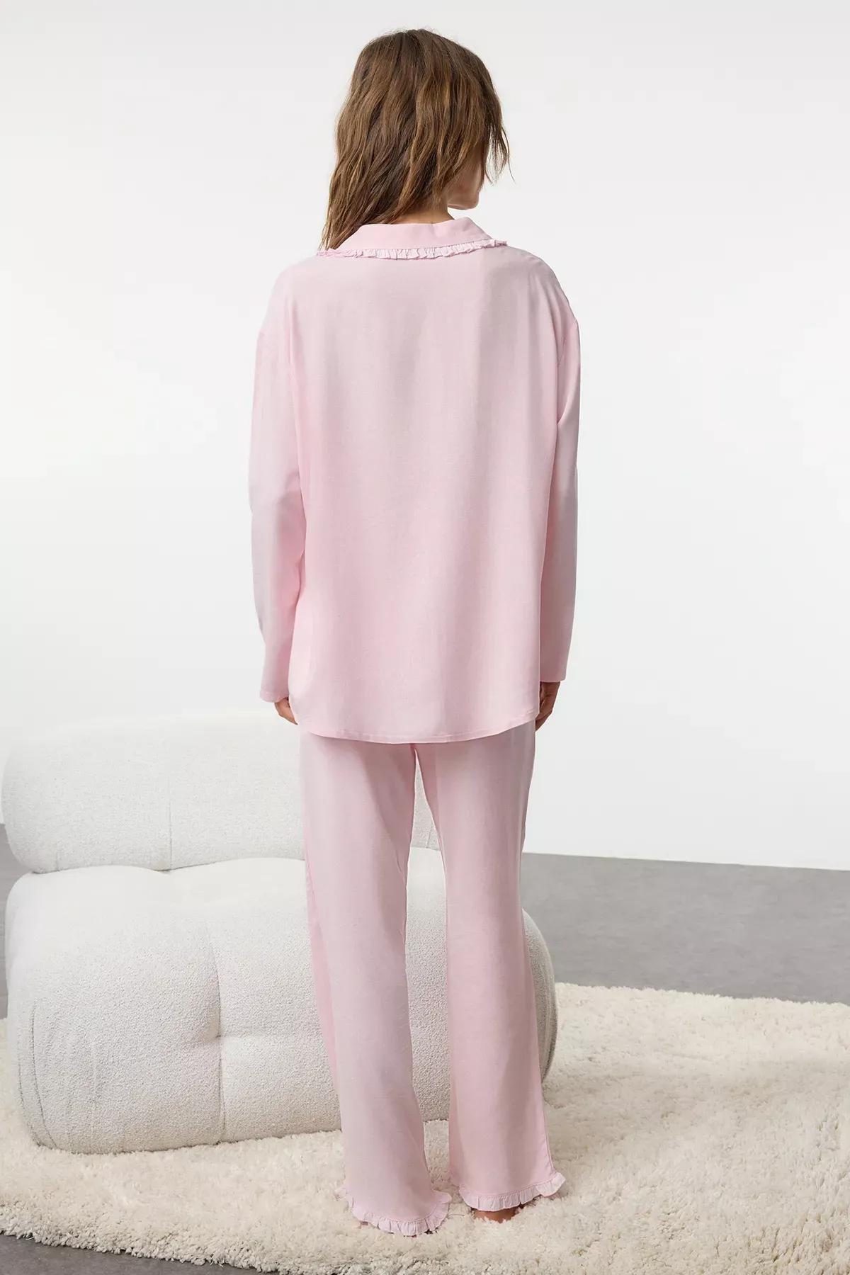 Pink Frill Pocket Pajama Set, Pink, large image number 4