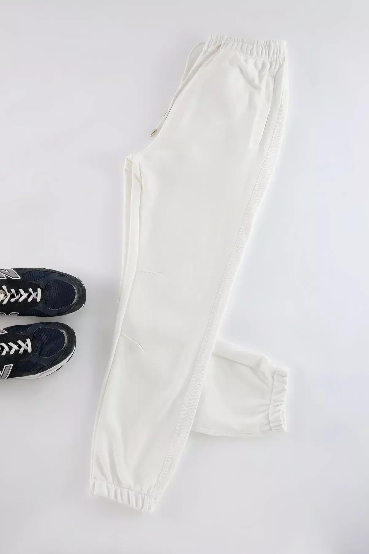 Beige Fabric Mix Oversize Sweatpants, Ecru, large image number 0