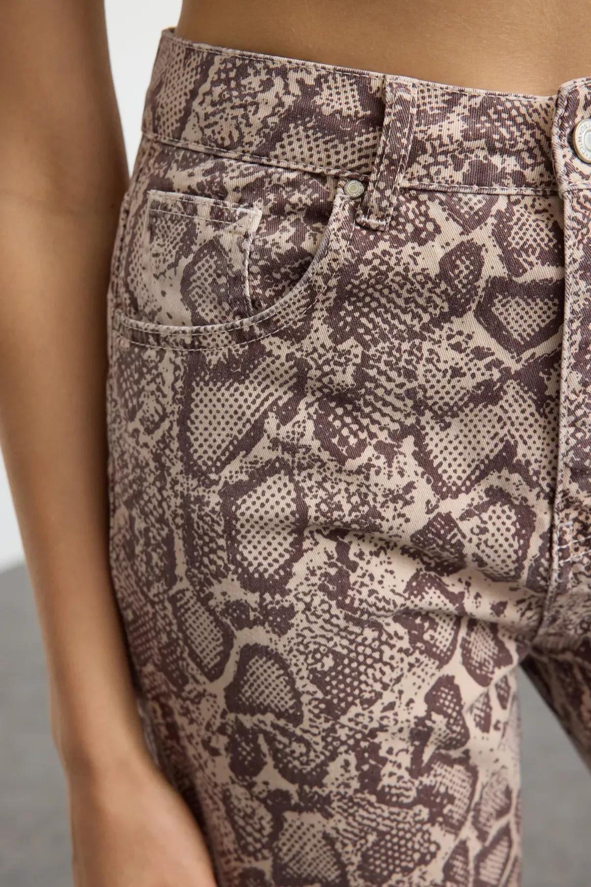 Brown Snake Print Wide Jeans, , large image number 3