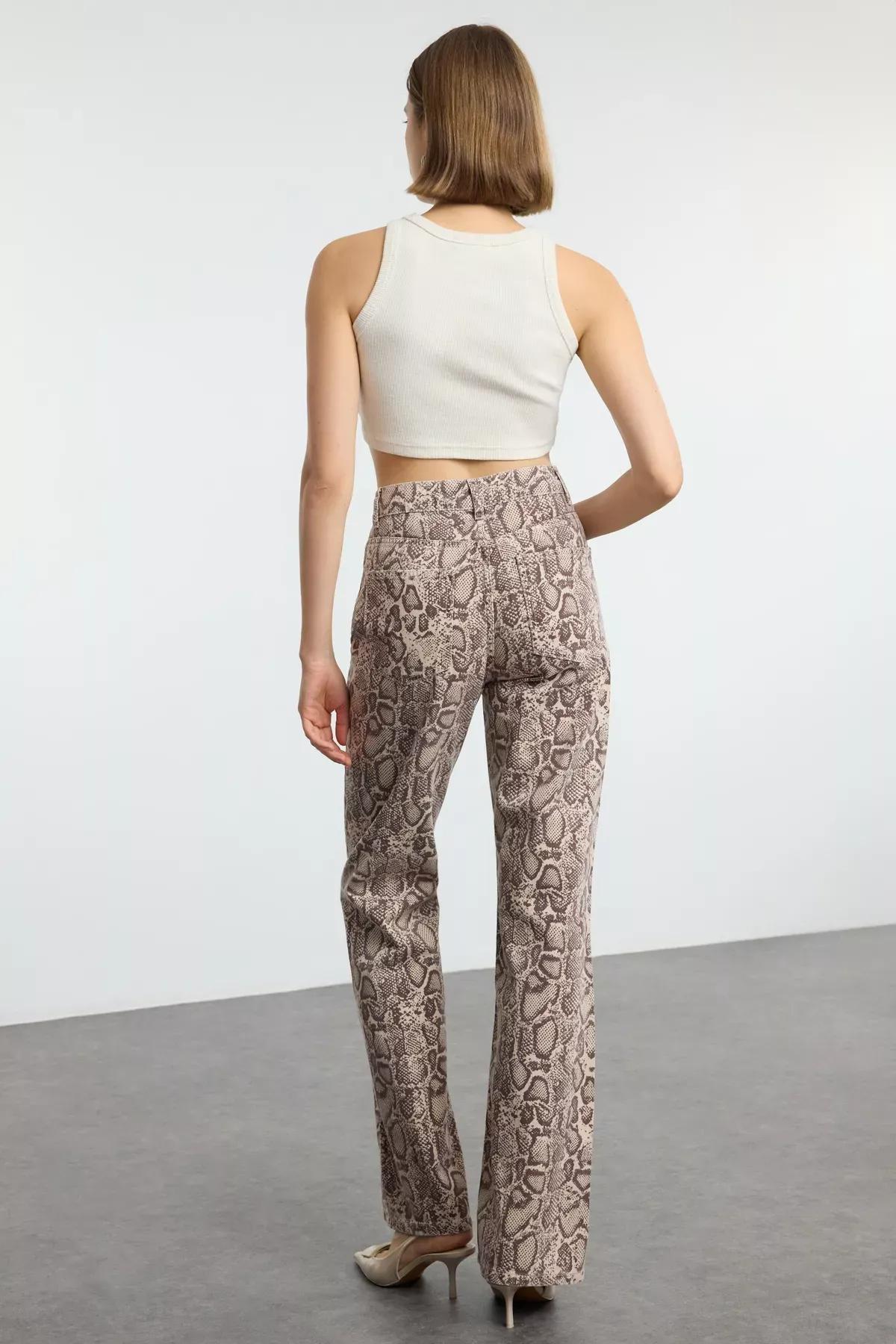 Brown Snake Print Wide Jeans, , large image number 4