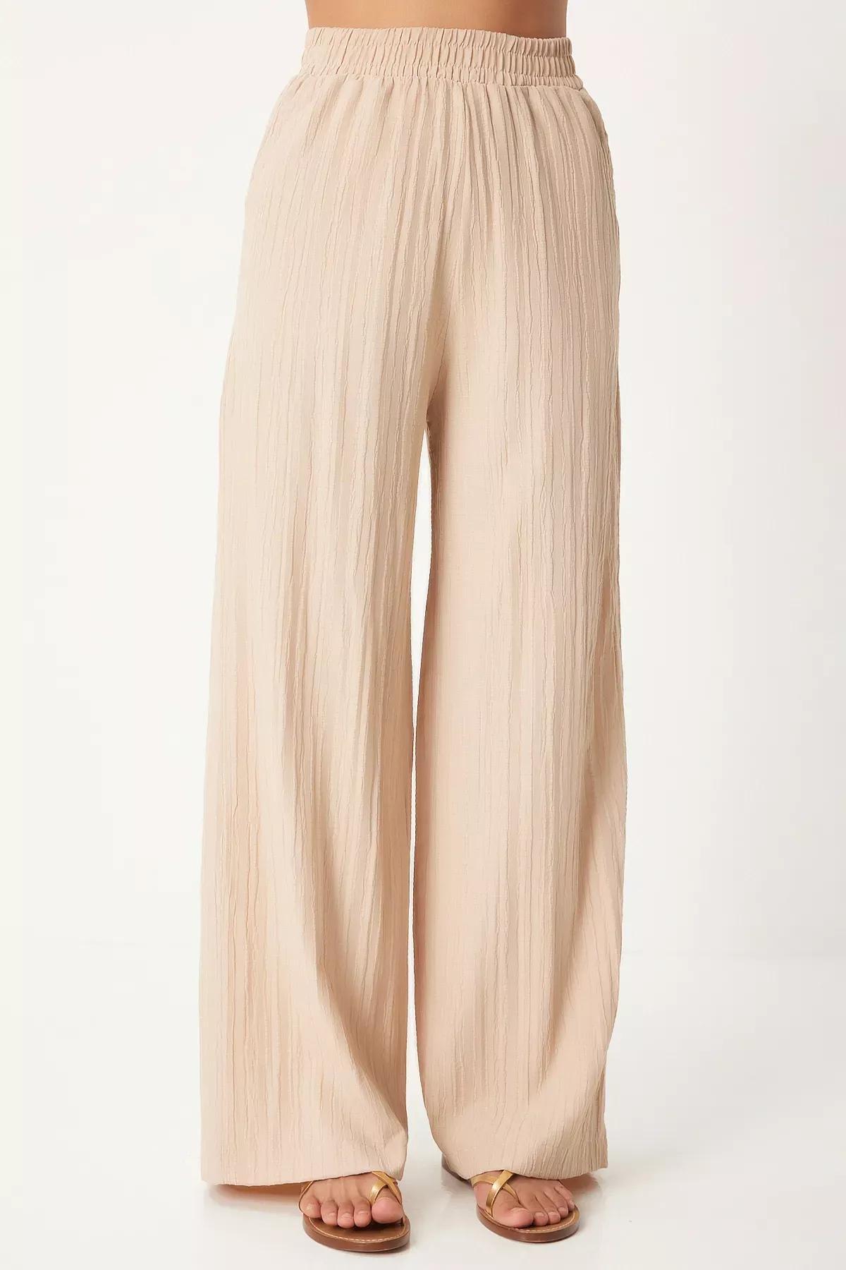 Cream Belted Knit Palazzo Suit, Cream, large image number 4