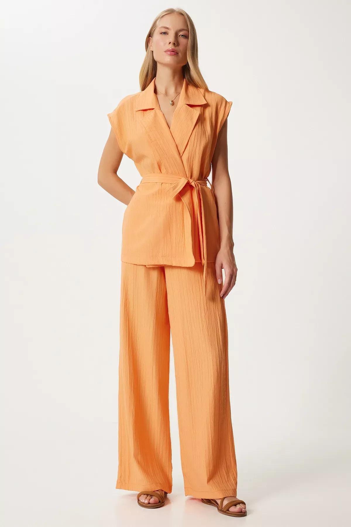 Orange belted vest palazzo suit, Orange, large image number 0