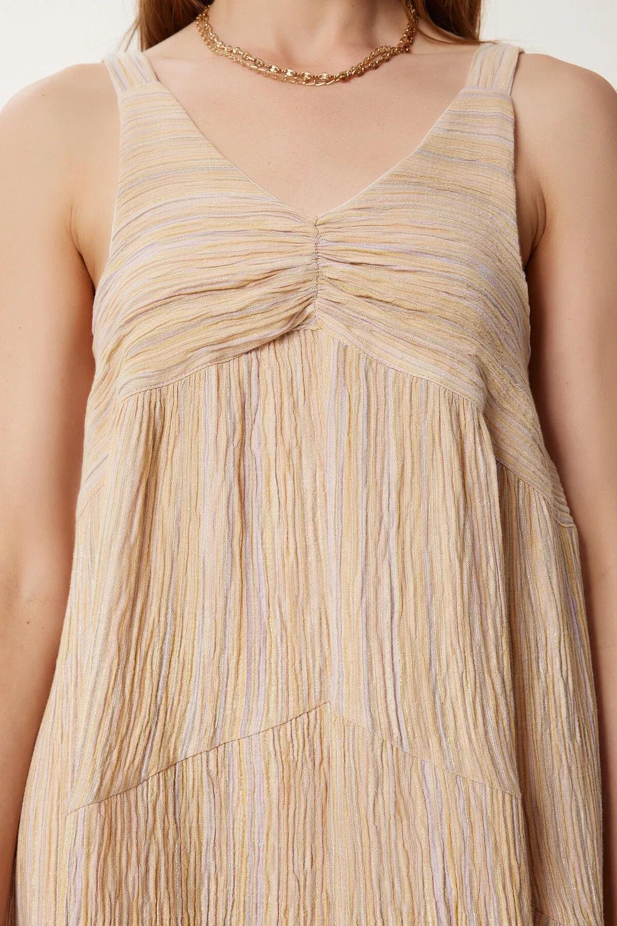 Cream Gathered Collared A-Line Knitted Dress, Cream, large image number 5