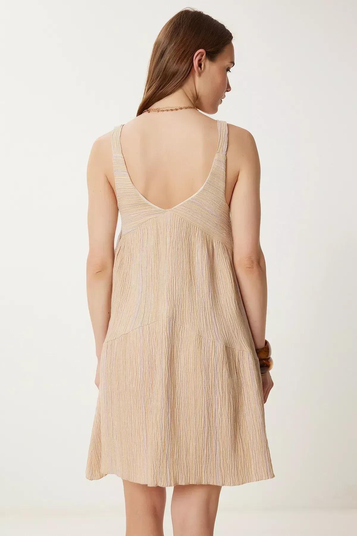 Cream Gathered Collared A-Line Knitted Dress, Cream, large image number 7