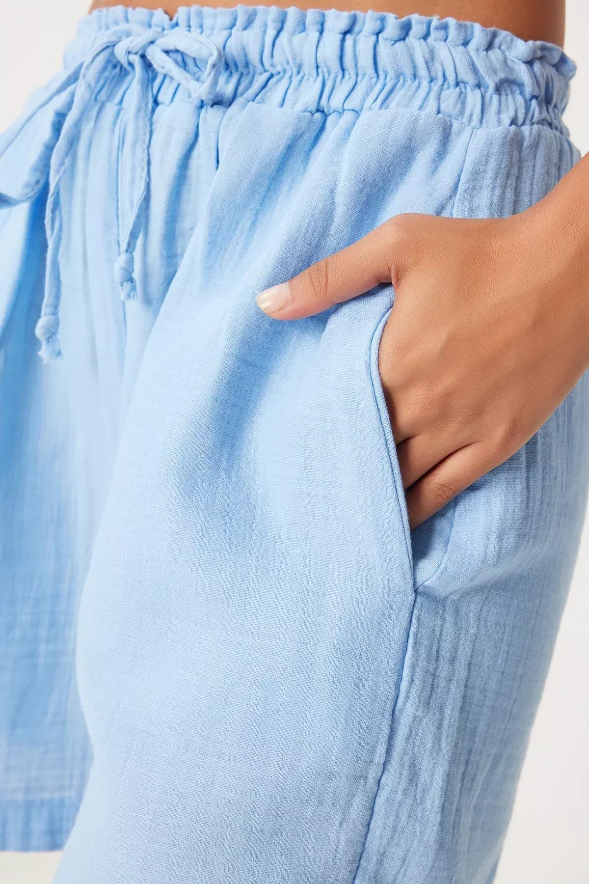 Sky Blue Muslin Pocket Shorts, SKY BLUE, large image number 3