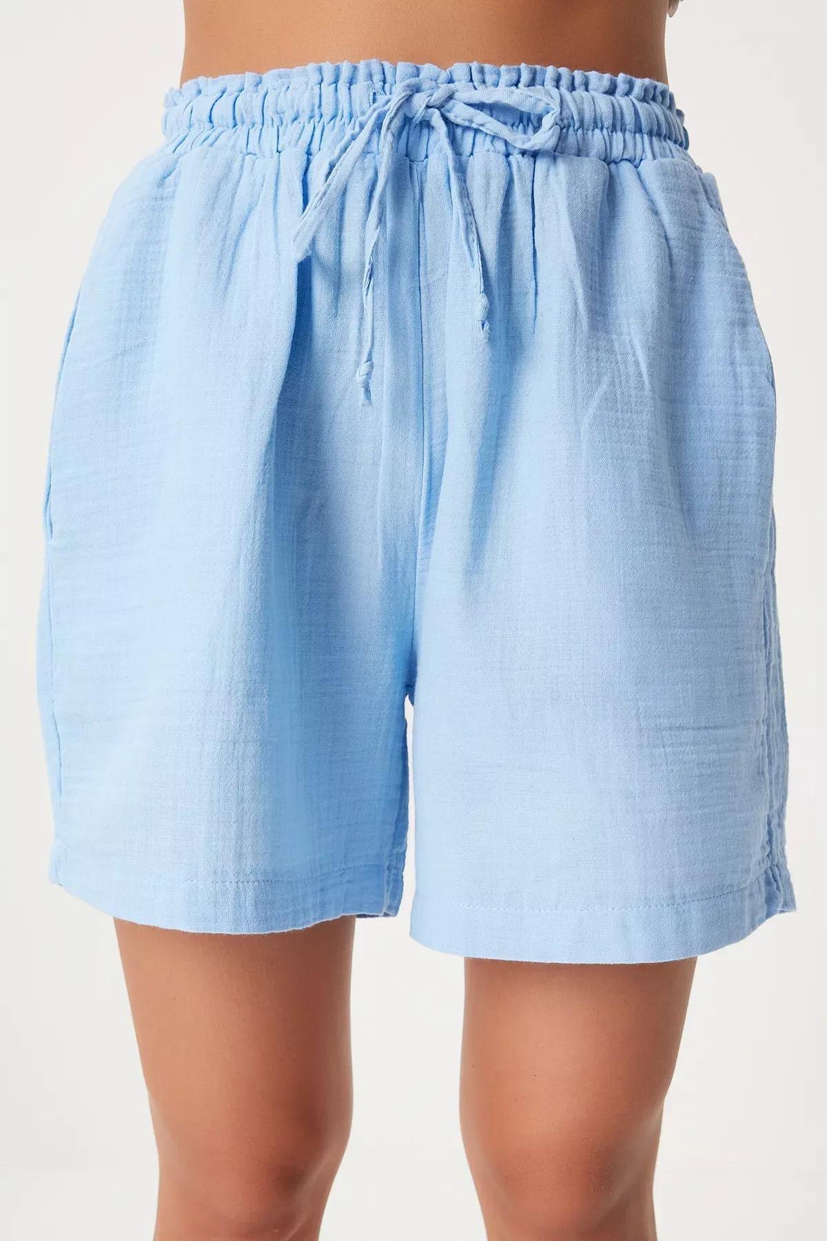 Sky Blue Muslin Pocket Shorts, SKY BLUE, large image number 4