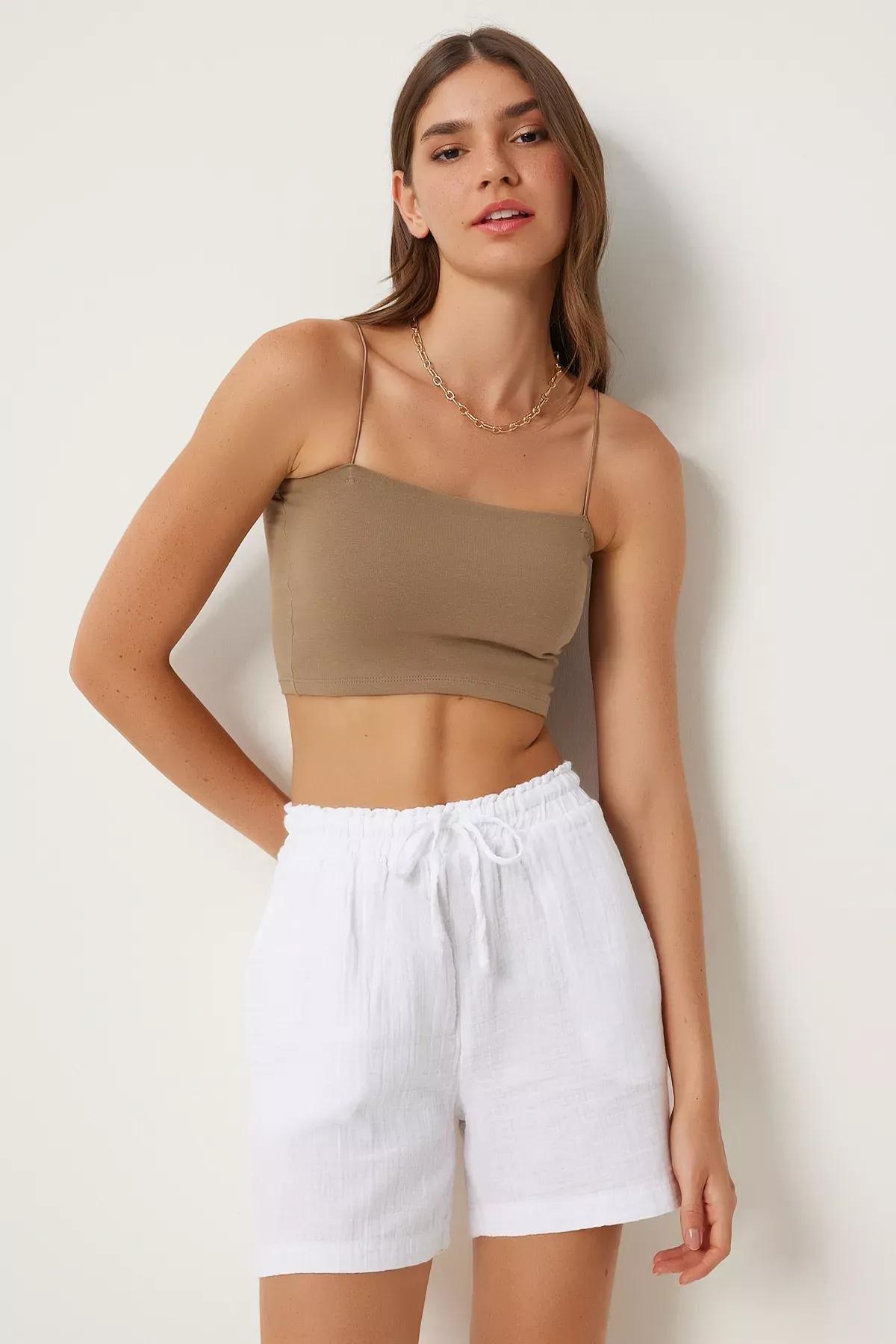 White Pocket Muslin Shorts, White, large image number 0